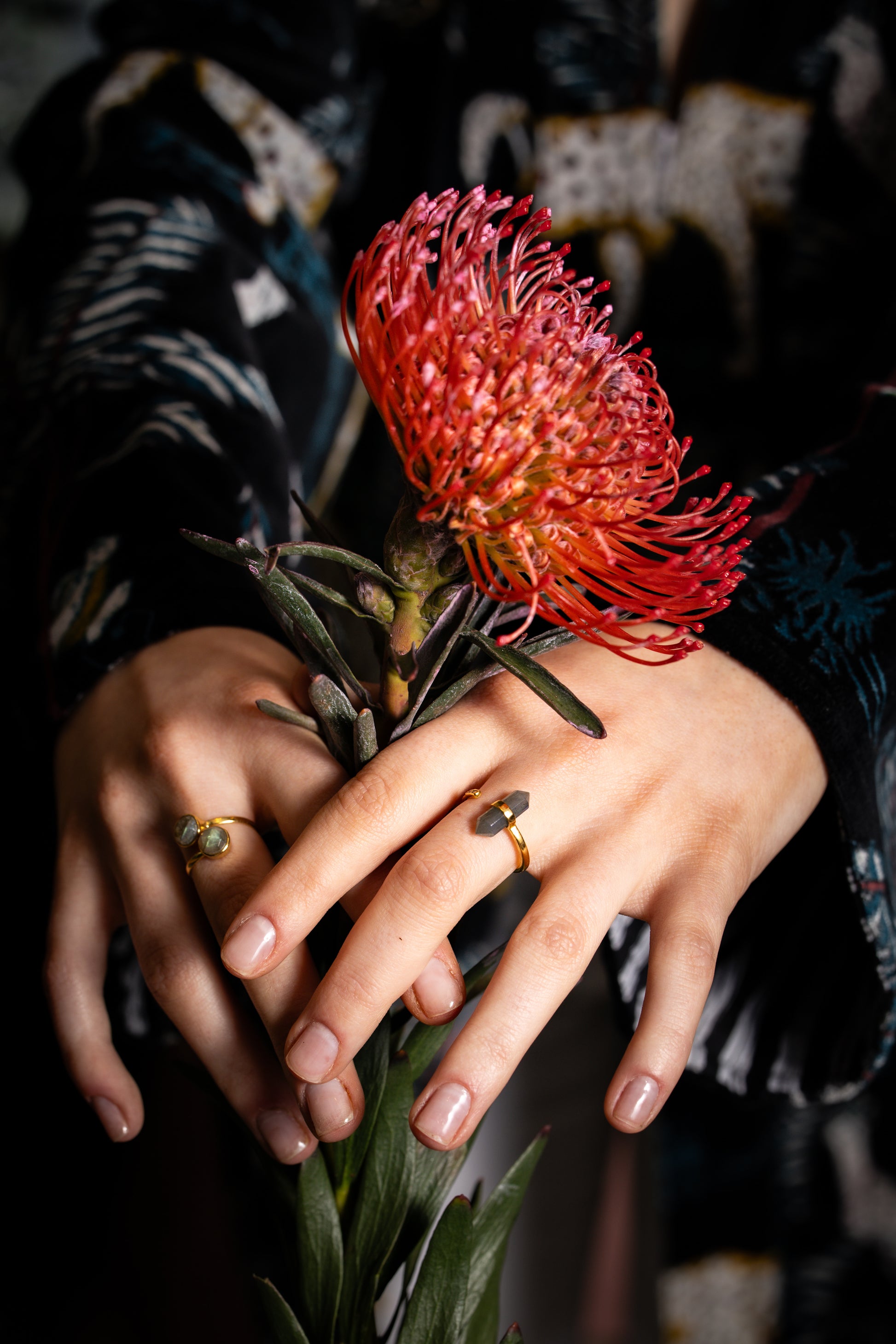 Everest Ring Silver Plated Gold Adjustable Labradorite