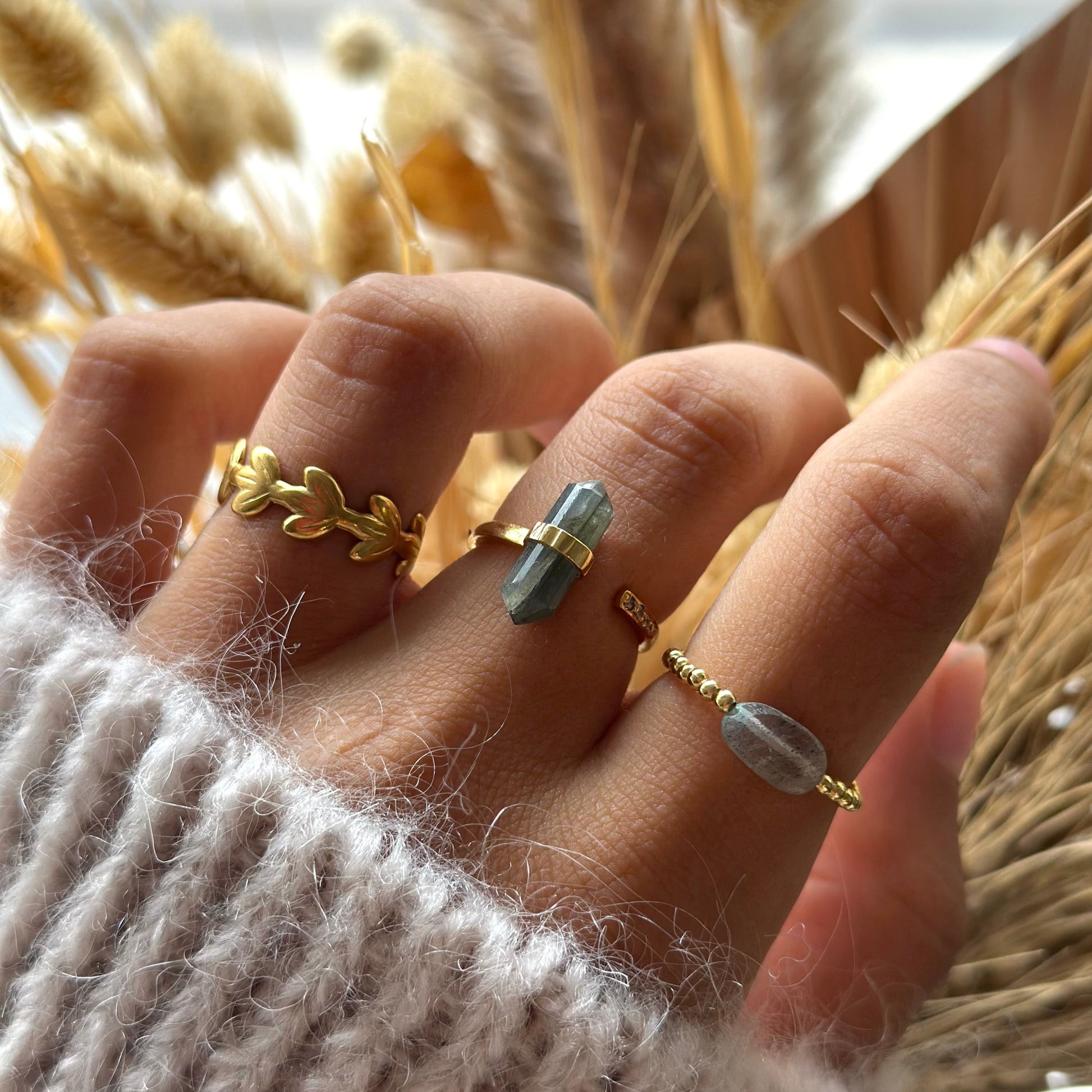 Everest Ring Silver Plated Gold Adjustable Labradorite