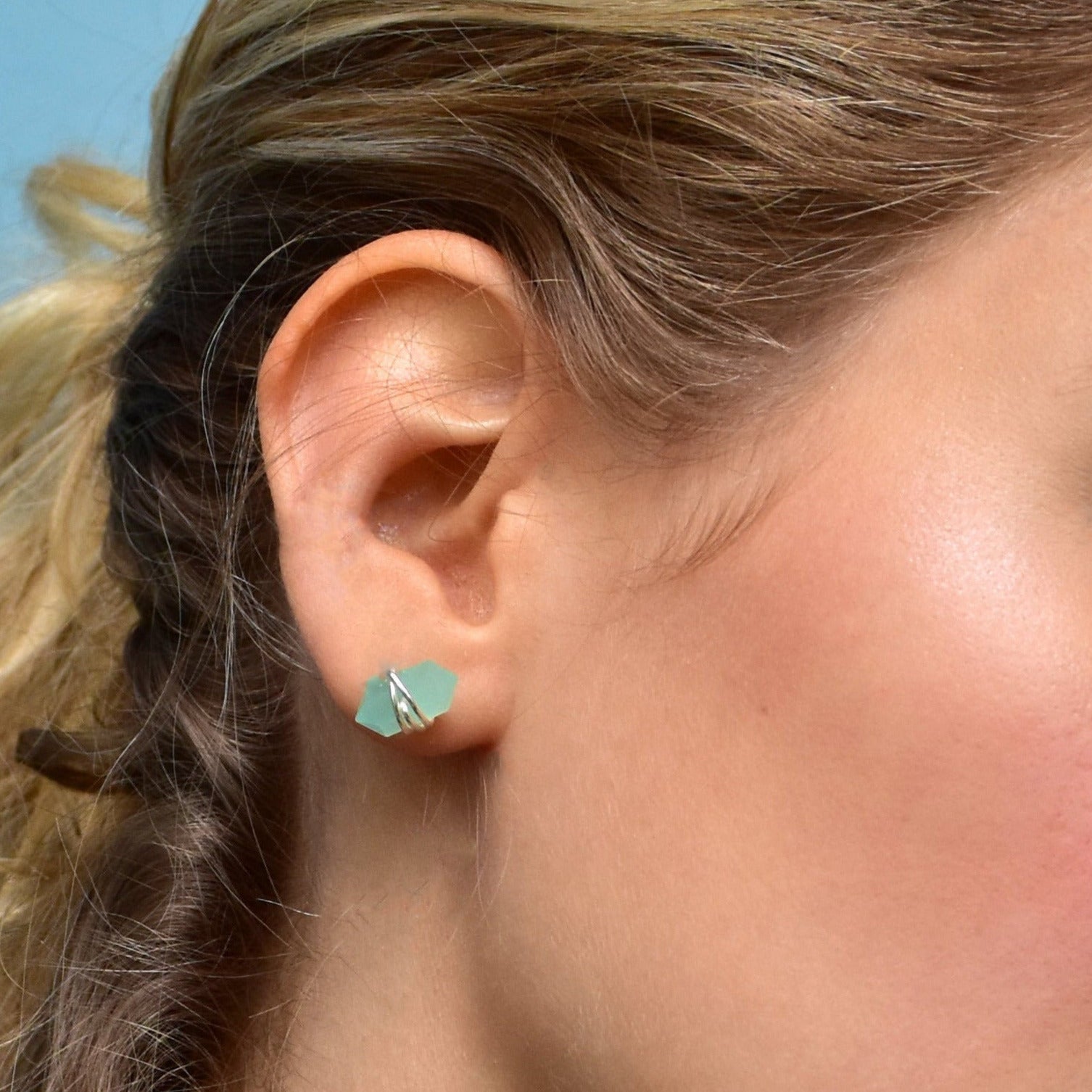 Boucles d'oreilles aqua calcédoine argent bleu pierre cristal - Jolly Jungle