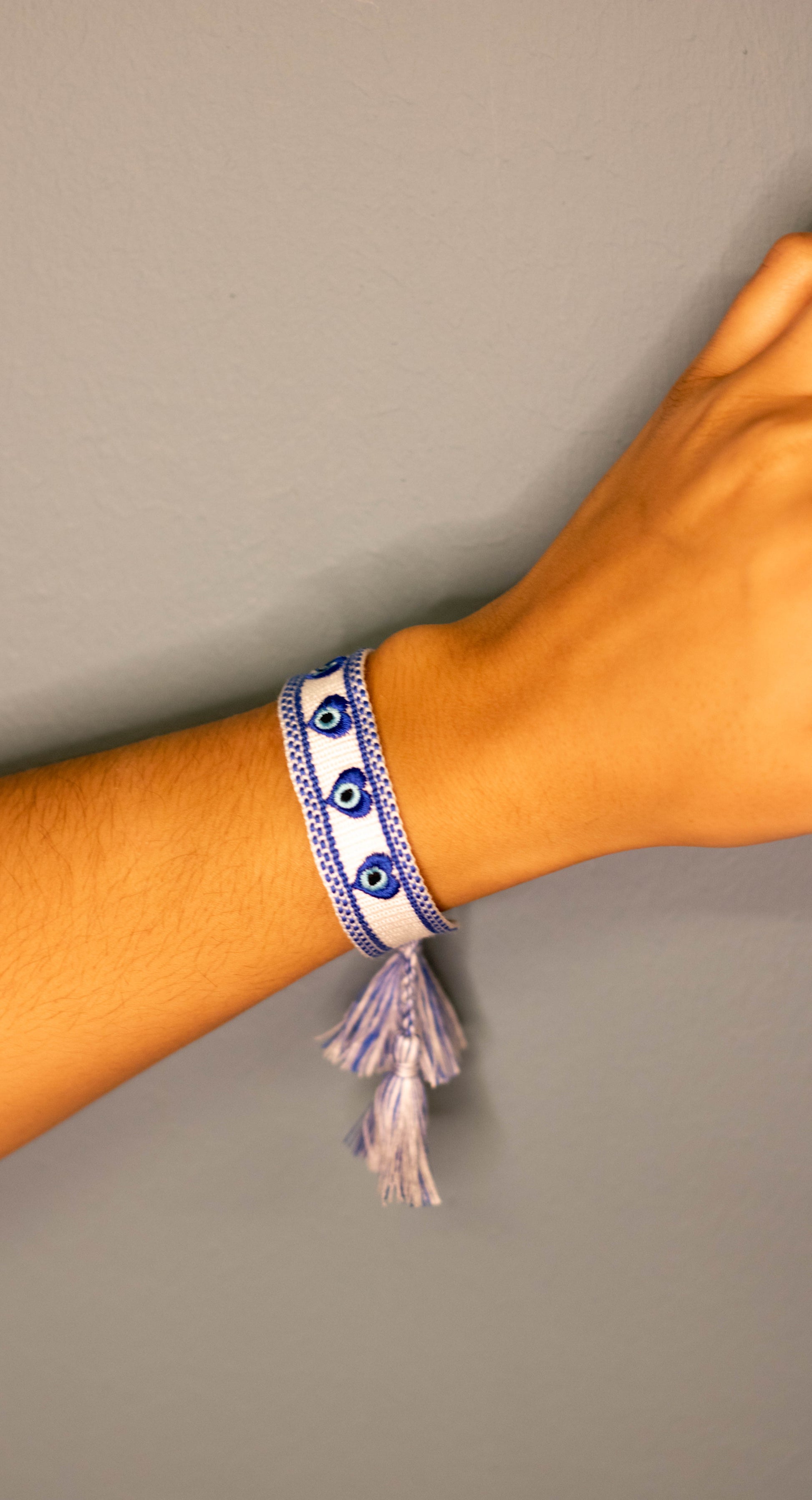 Bracelet Tissé Orya Blanc Oeil Bleu