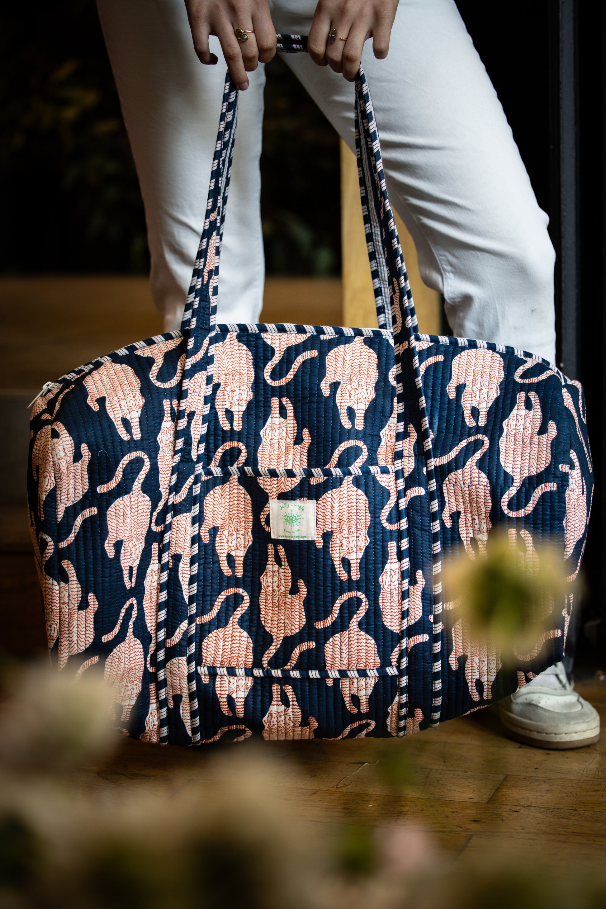 Navy Blue Travel Bag Red Cats