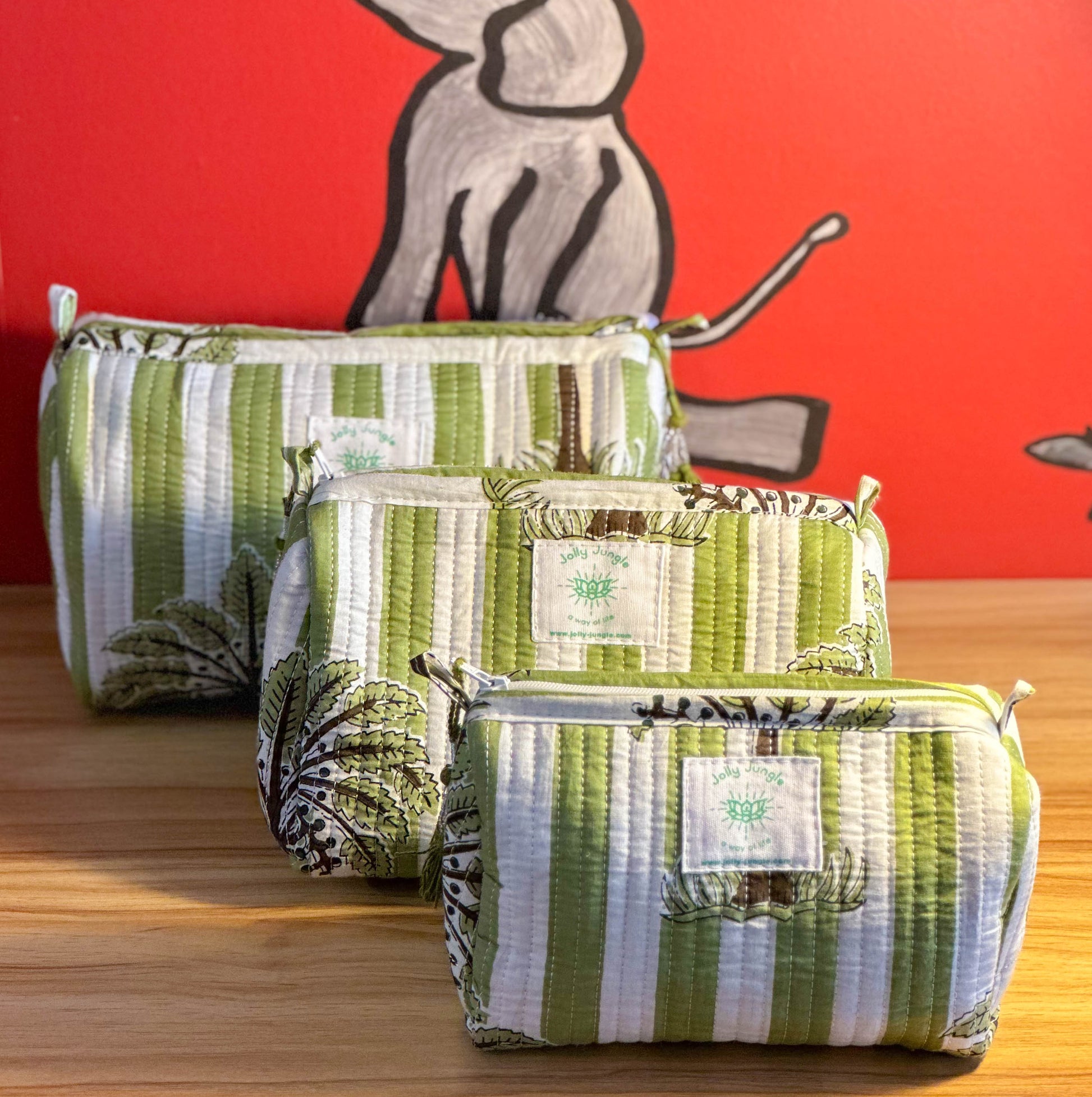 White and Green Palm Pouch