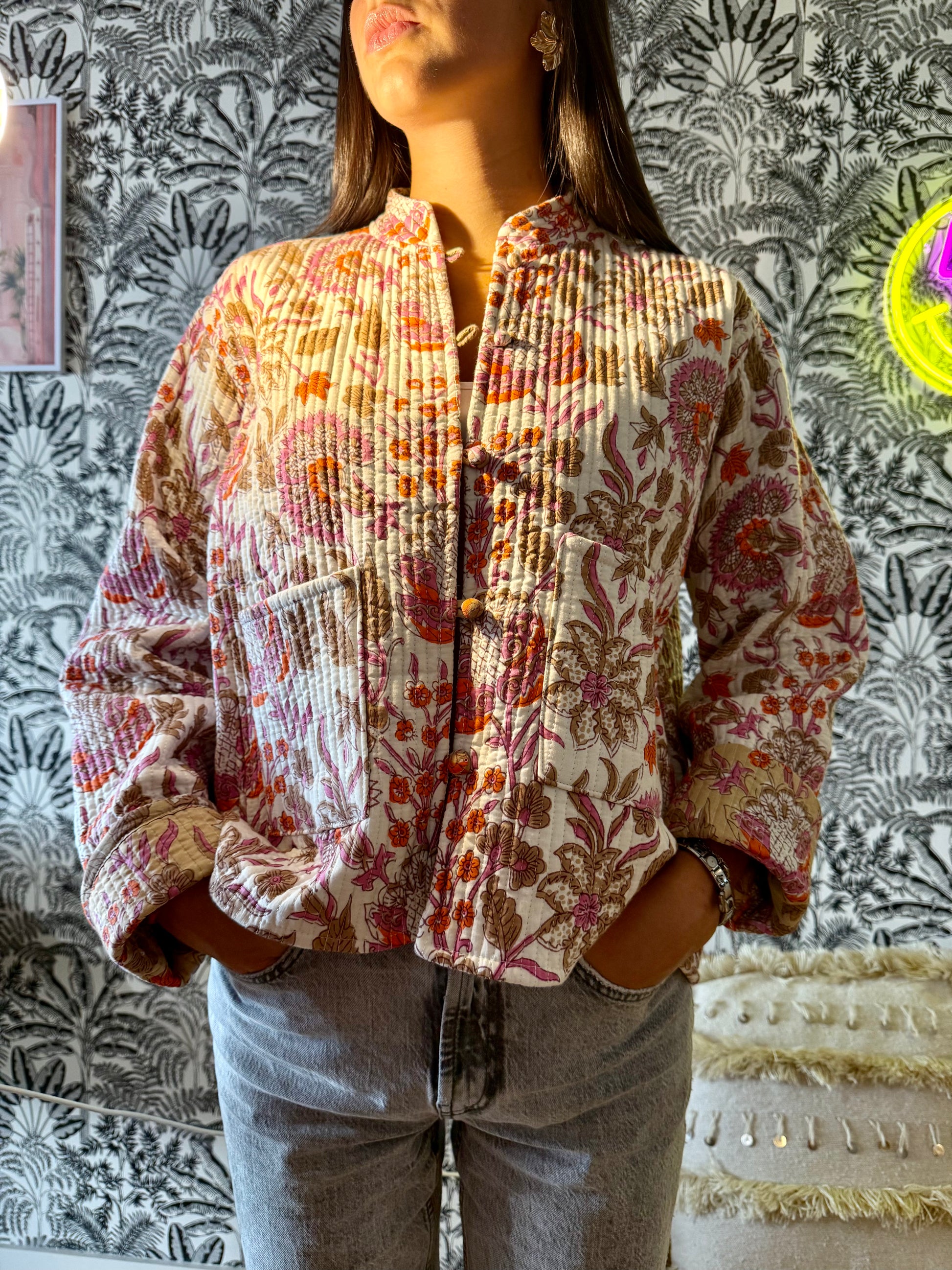 Veste Naya Blanche Fleurs Voilettes (Réversible)