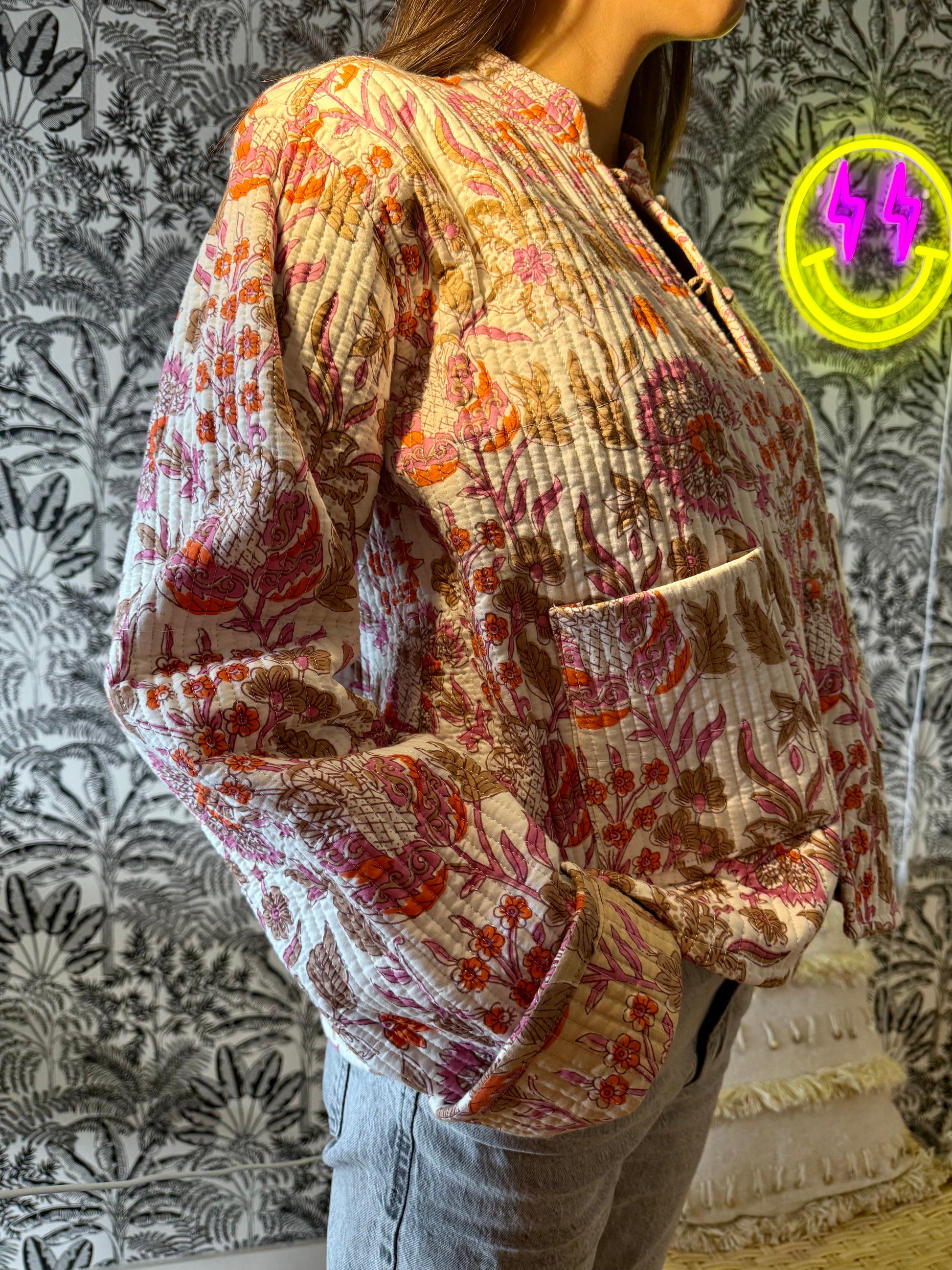 Veste Naya Blanche Fleurs Voilettes (Réversible)