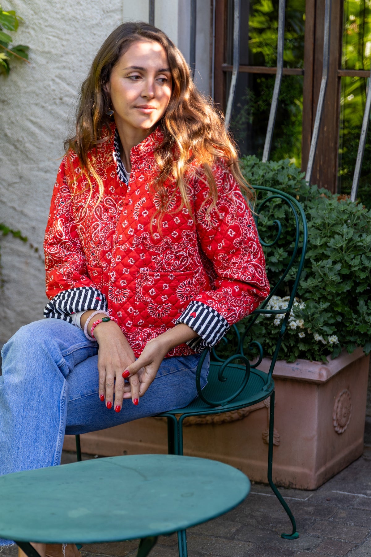 Veste Naya Bandana rouge rayé petits coeurs (Réversible)