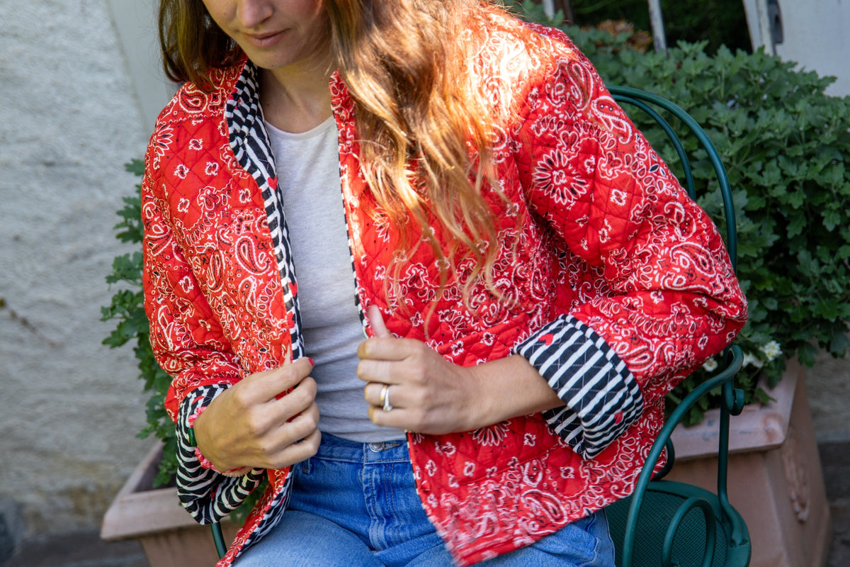 Veste Naya Bandana rouge rayé petits coeurs (Réversible)