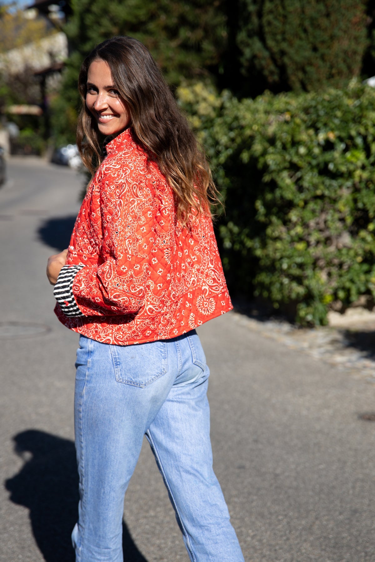 Veste Naya Bandana rouge rayé petits coeurs (Réversible)