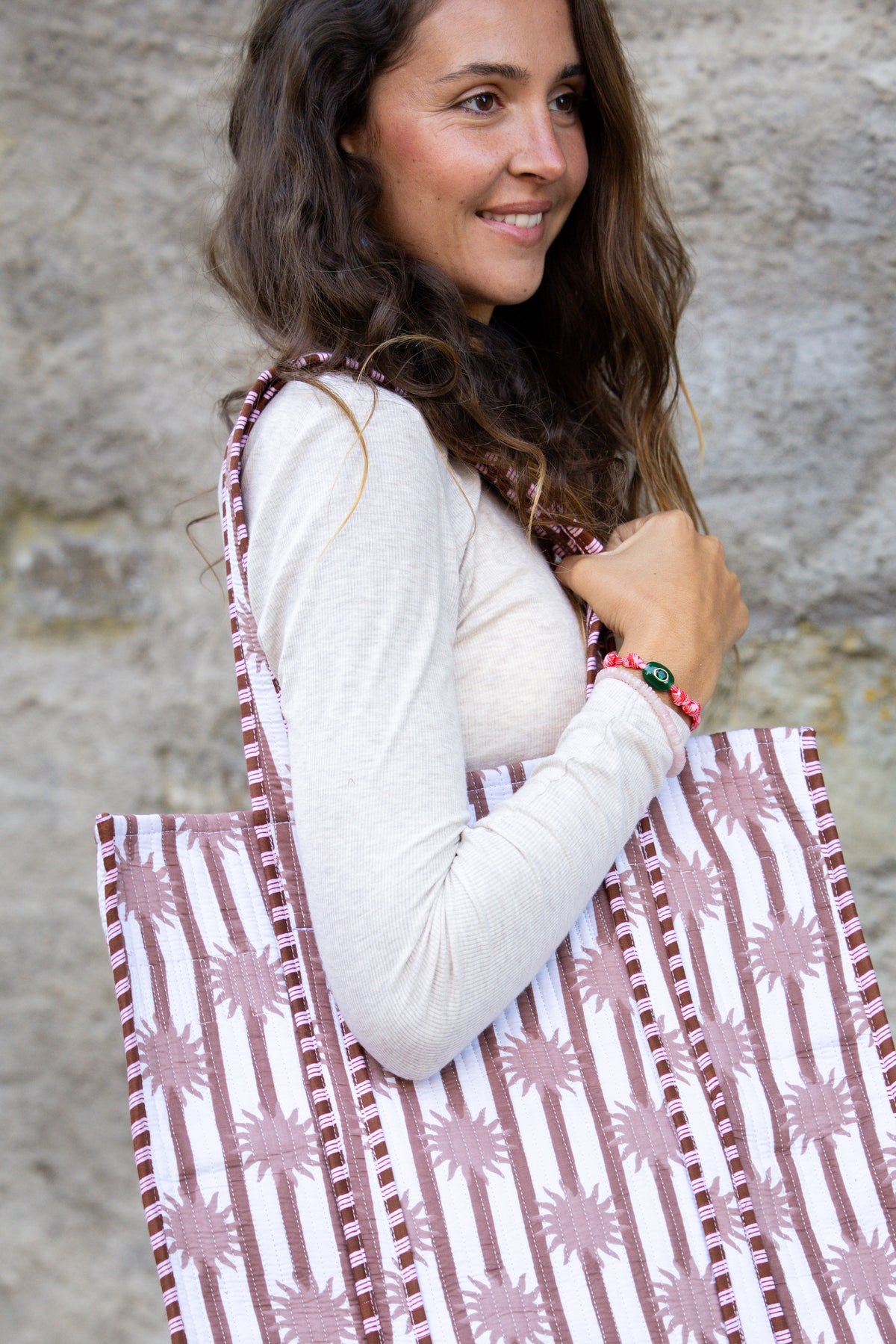 Sac Tote Rayé Soleil beige