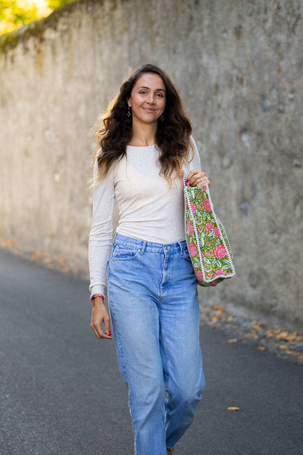 Sac Tote Vert Fleurs Roses - Jolly Jungle 