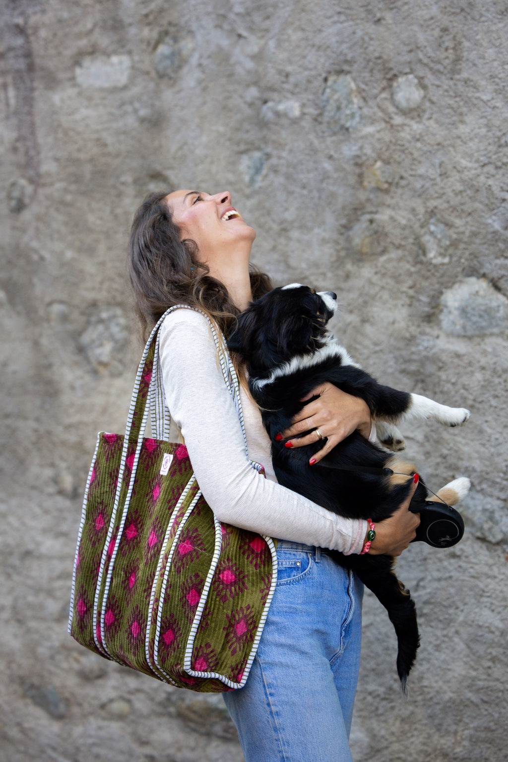Sac Tote Velours Vert et Rose - Jolly Jungle 