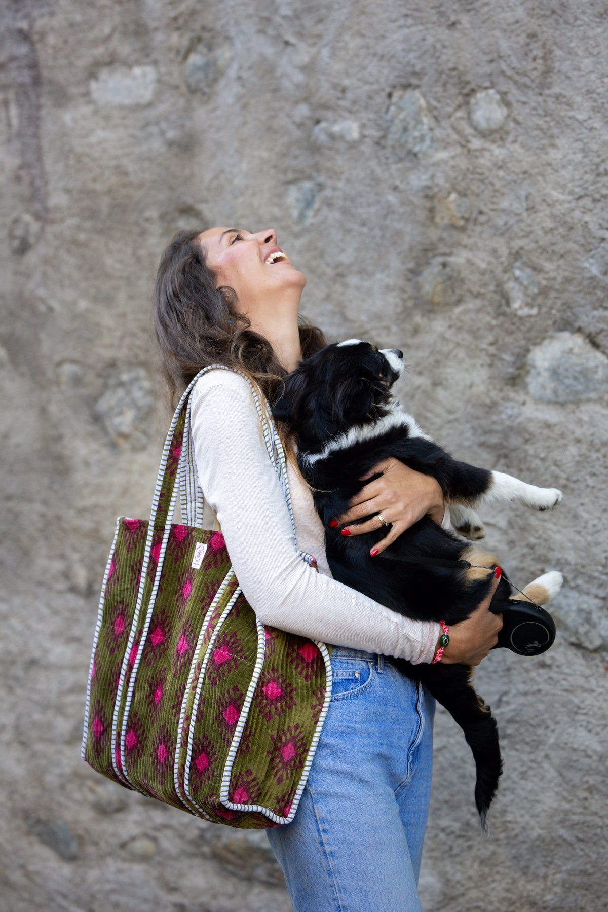 Sac Tote Velours Vert et Rose
