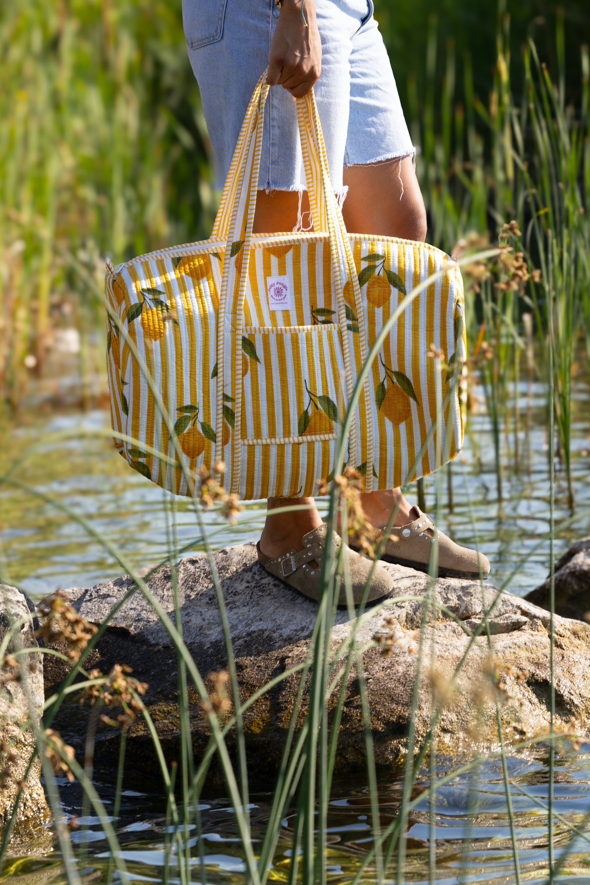 Sac de voyage rayures vertes citrons
