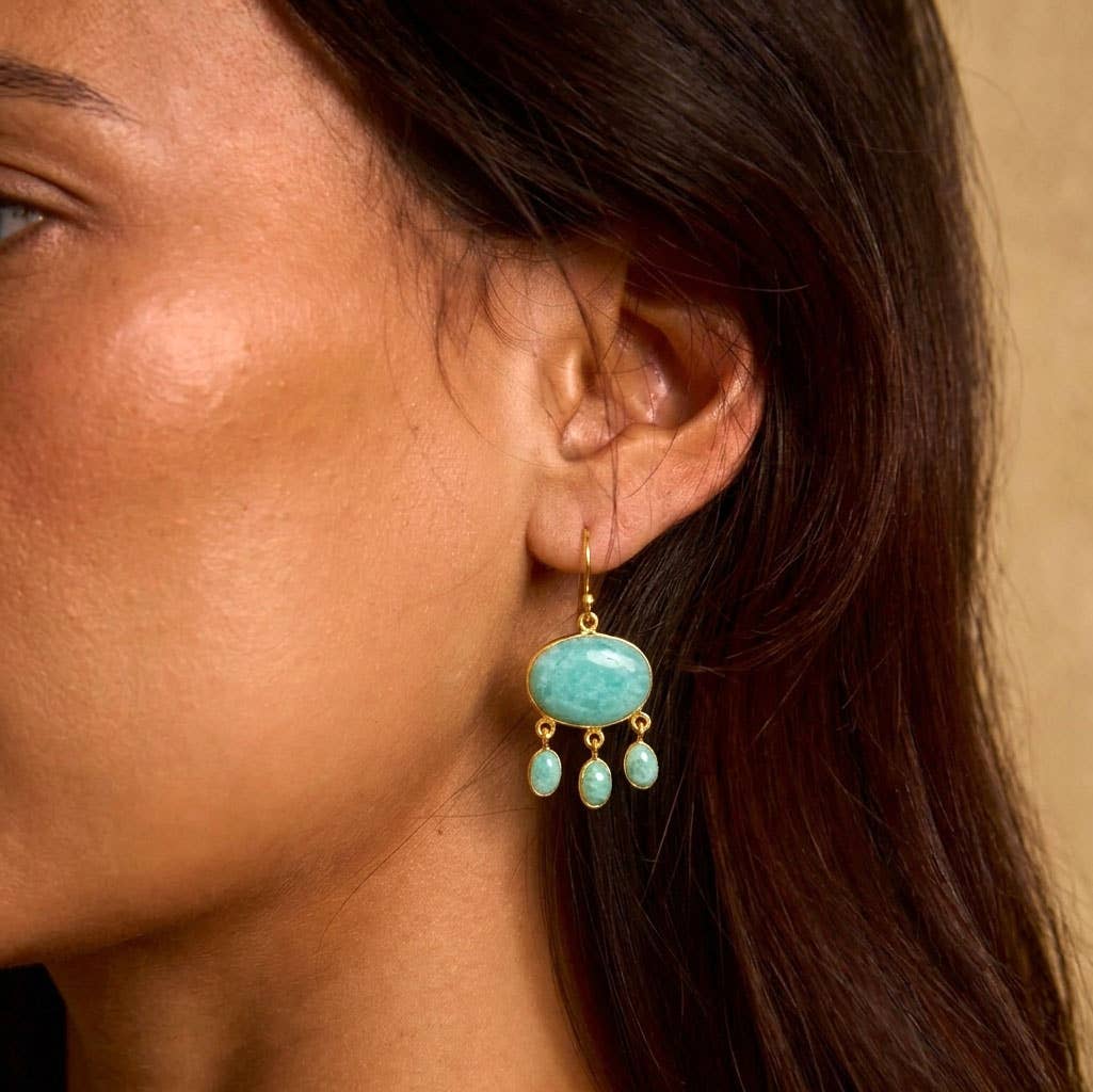 Boucle d'oreille Léna plaquée or - Amazonite