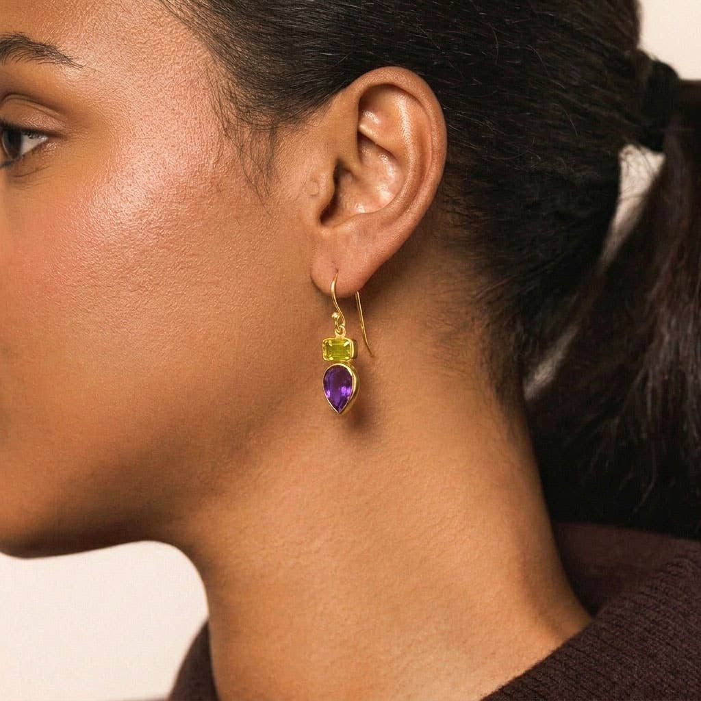 Boucle d'oreille Leni Or Argent 925 - Péridot & Améthyste Pourpre - Jolly Jungle 
