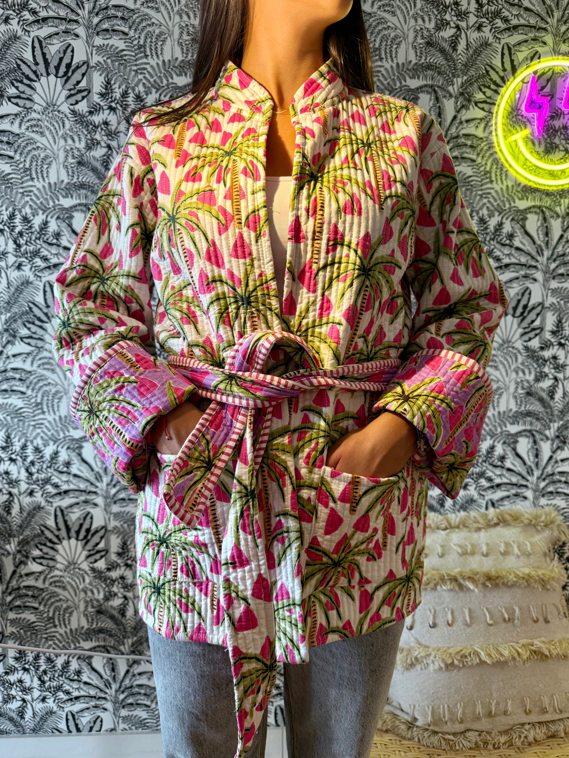 Veste Palmiers rose et blanc
