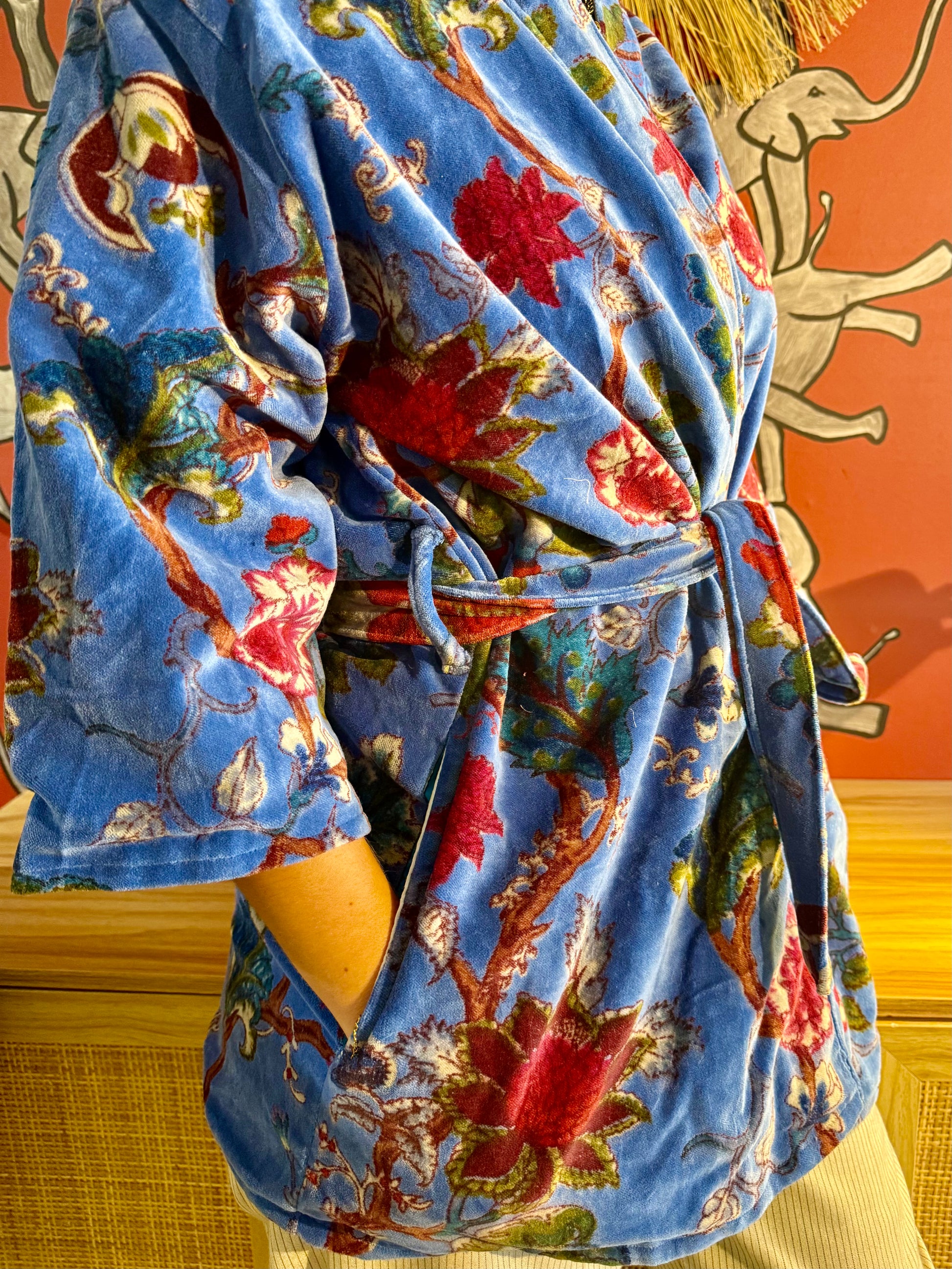 Kimono Velour Jungle Lounge Bleu