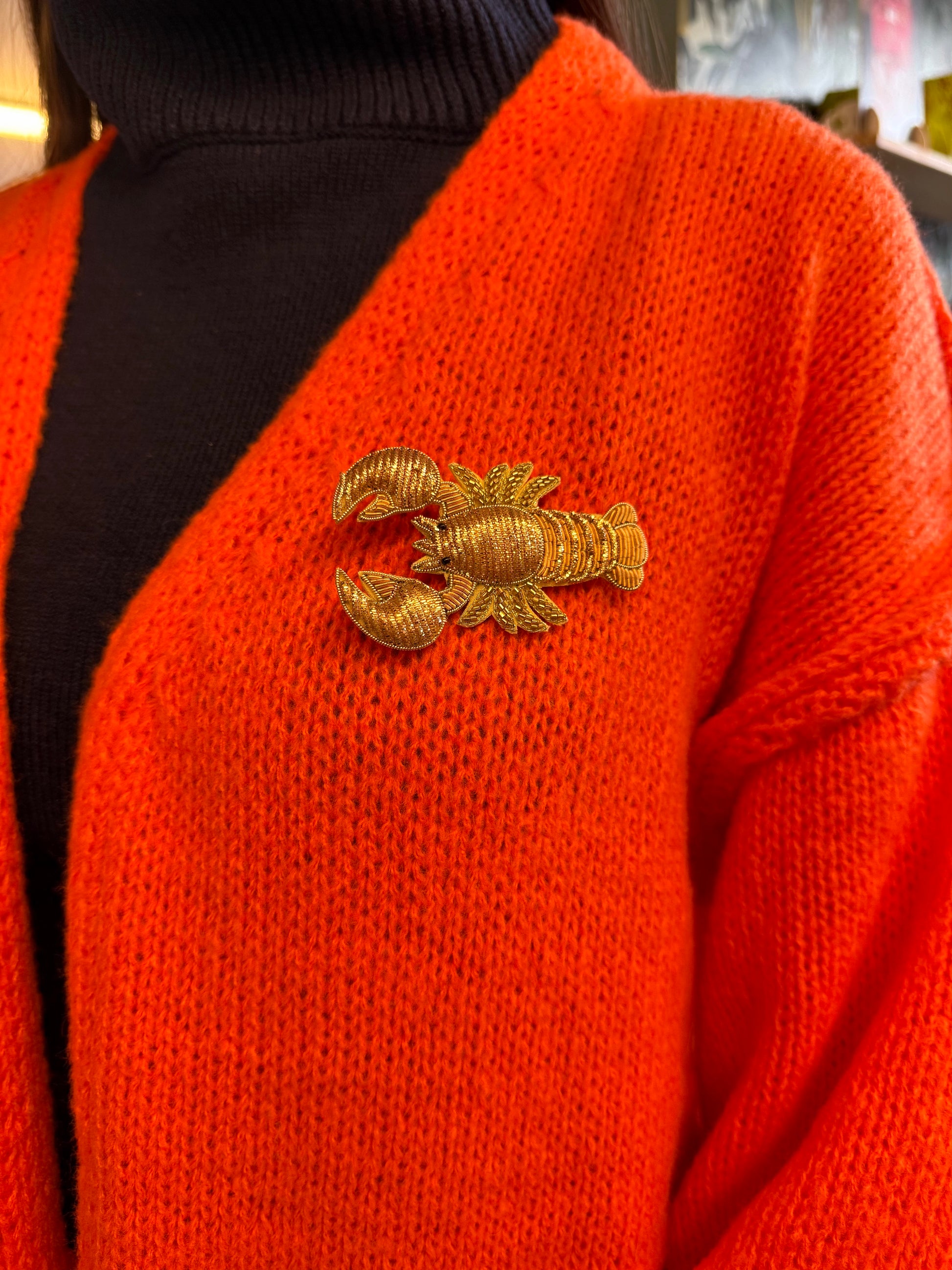 Broche brodée Homard doré