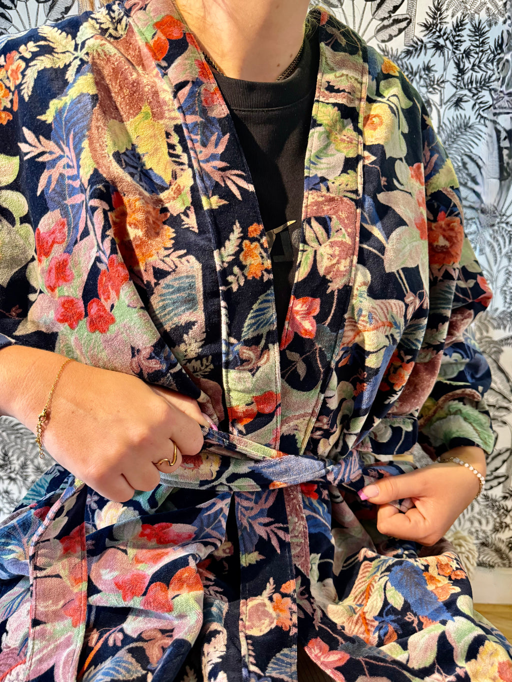 Kimono Velour Jungle Lounge Vert Singes