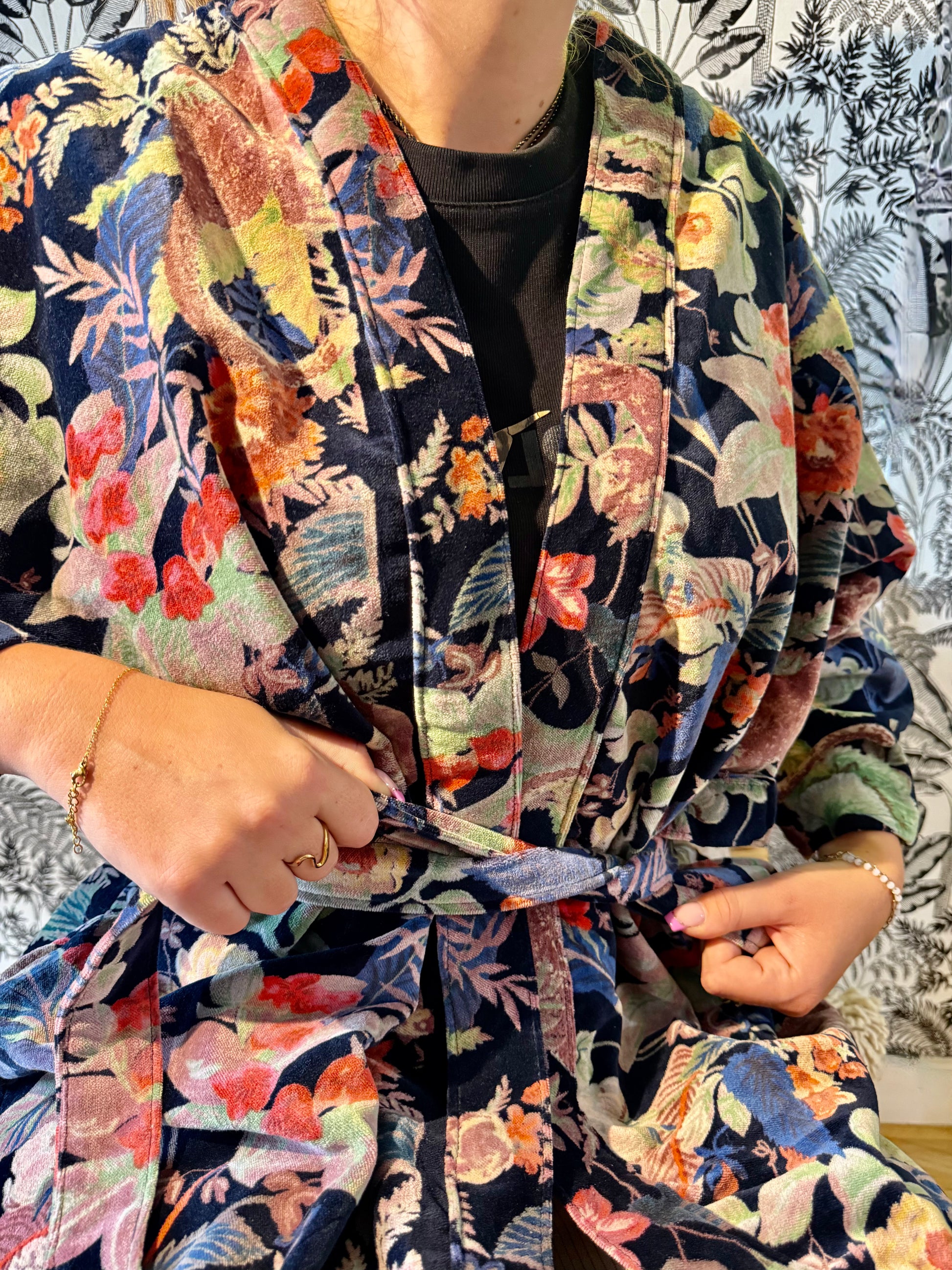 Kimono Velour Jungle Lounge Vert Singes