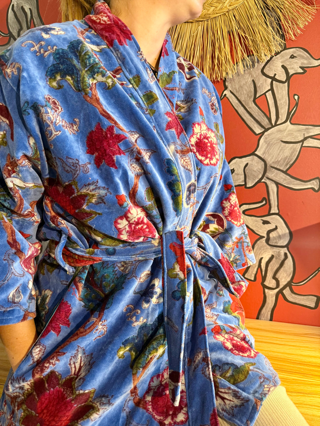 Kimono Velour Jungle Lounge Bleu