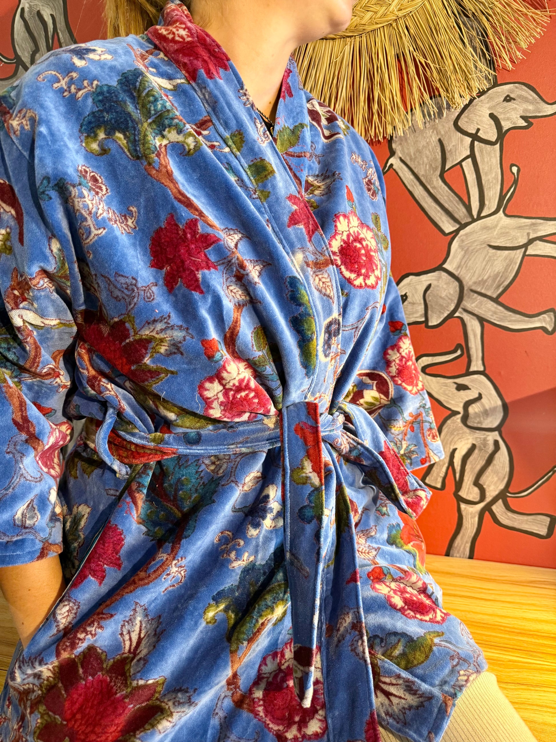 Kimono Velour Jungle Lounge Bleu