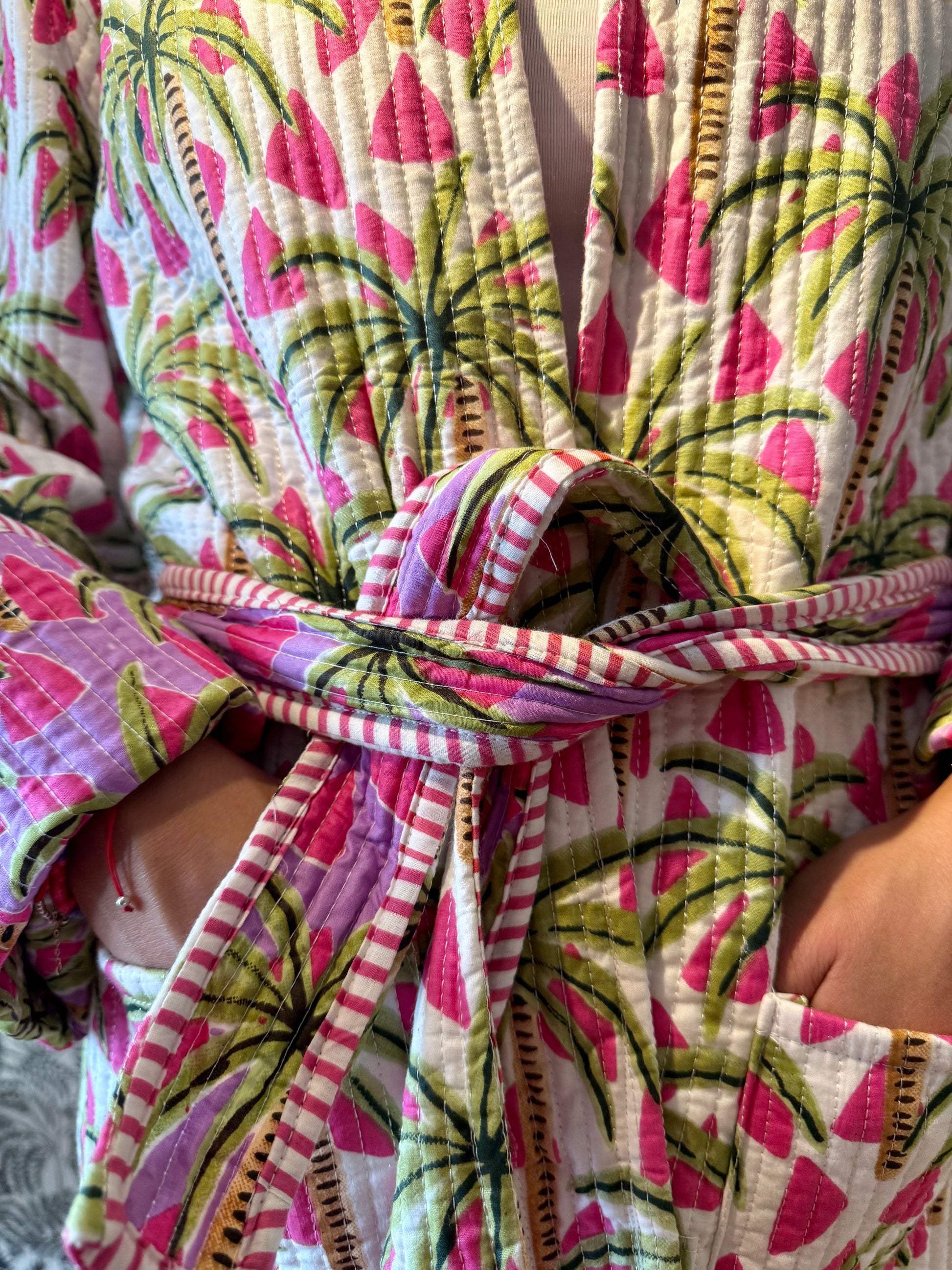 Veste Palmiers rose et blanc