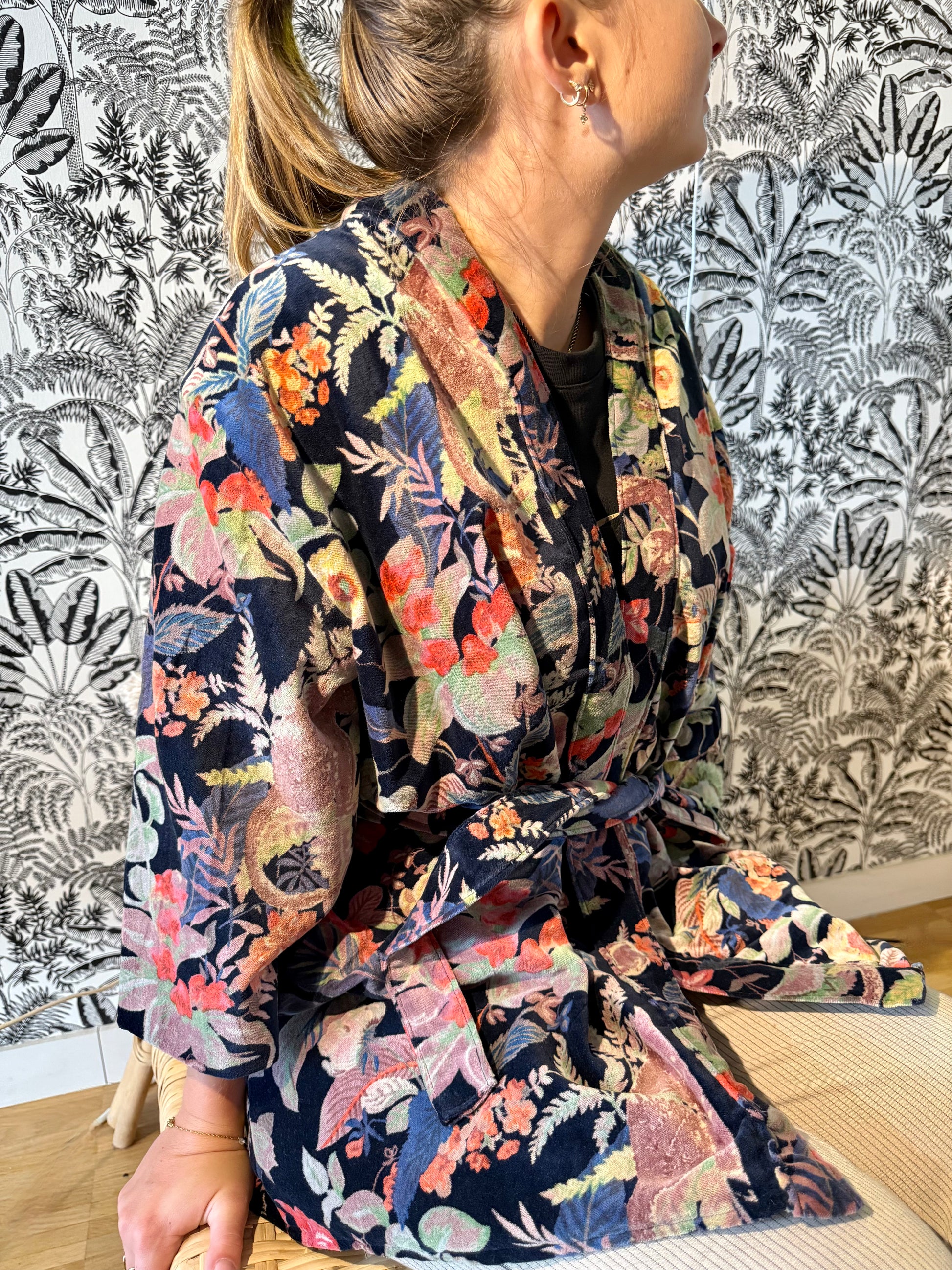Kimono Velour Jungle Lounge Vert Singes