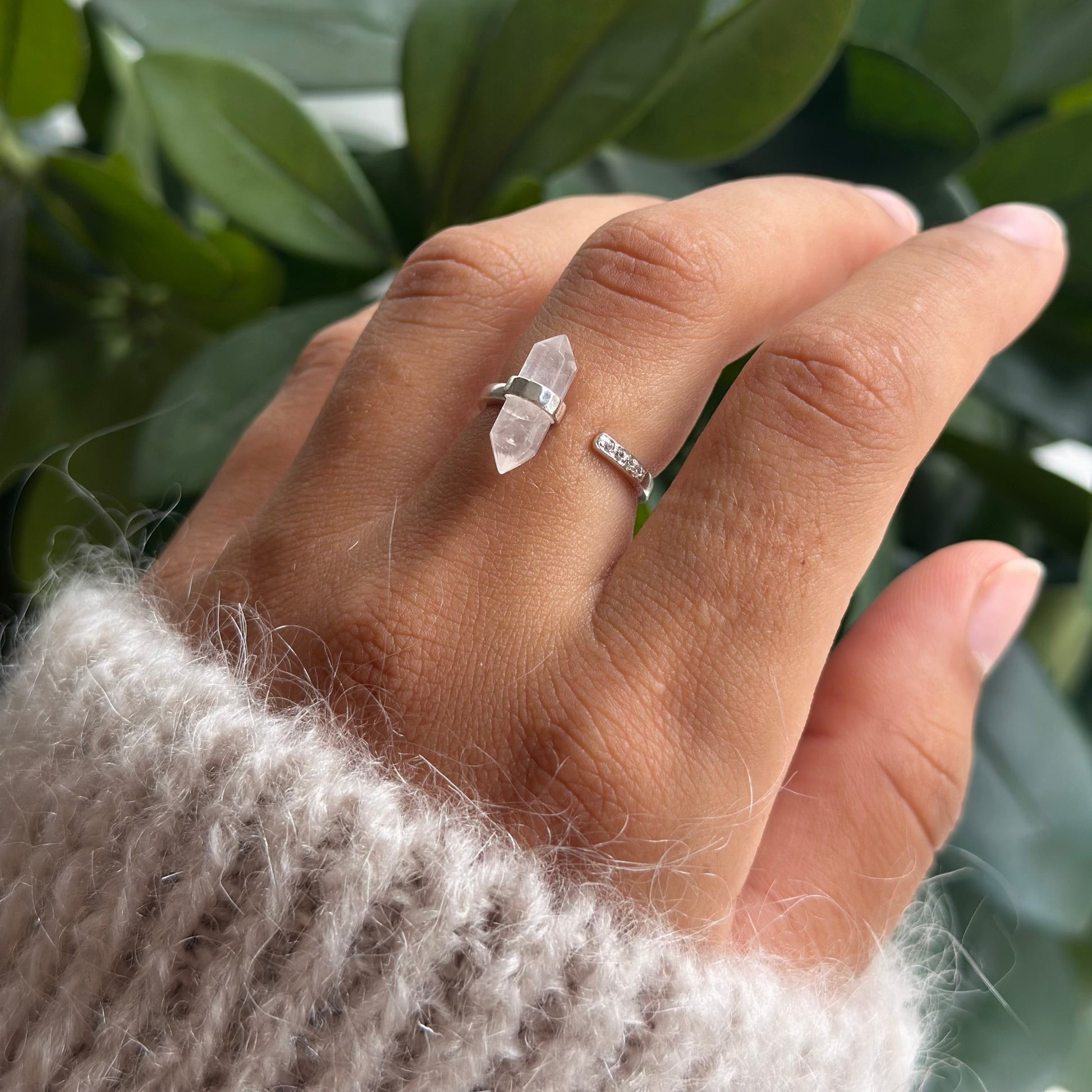 Bague Everest Argent Réglable Quartz Rose