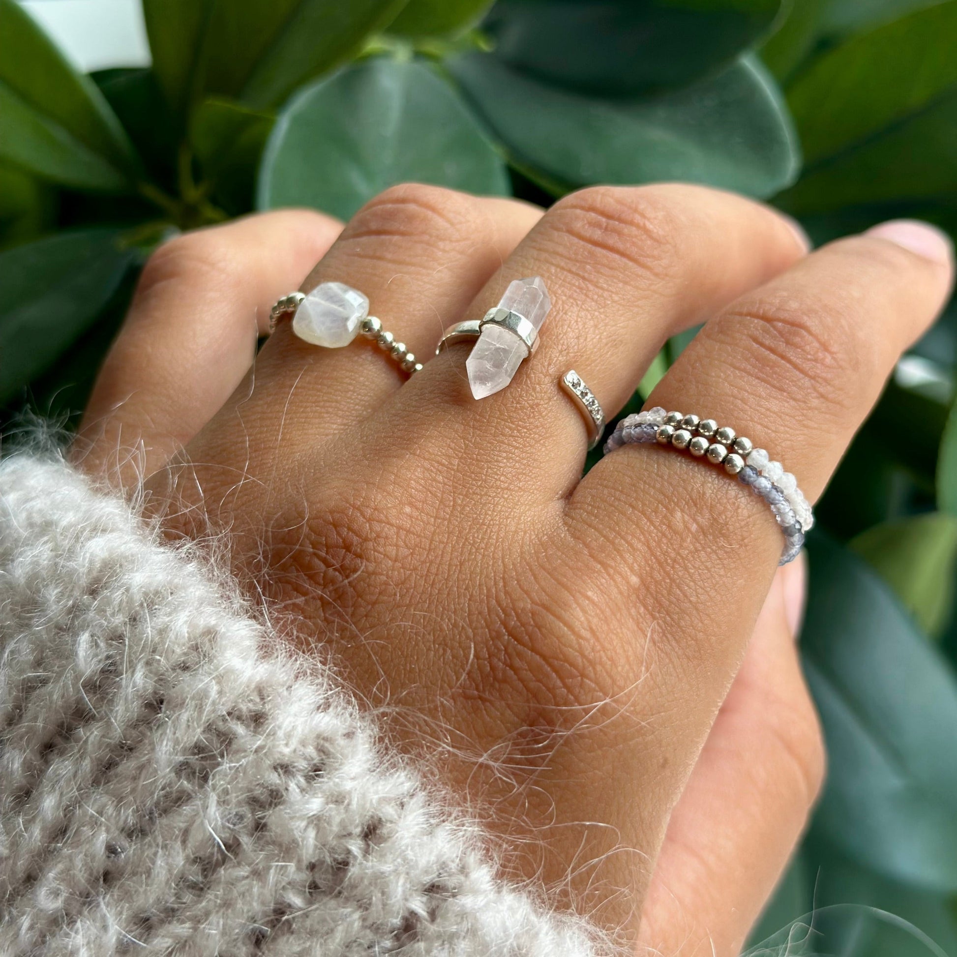 Bague Everest Argent Réglable Quartz Rose