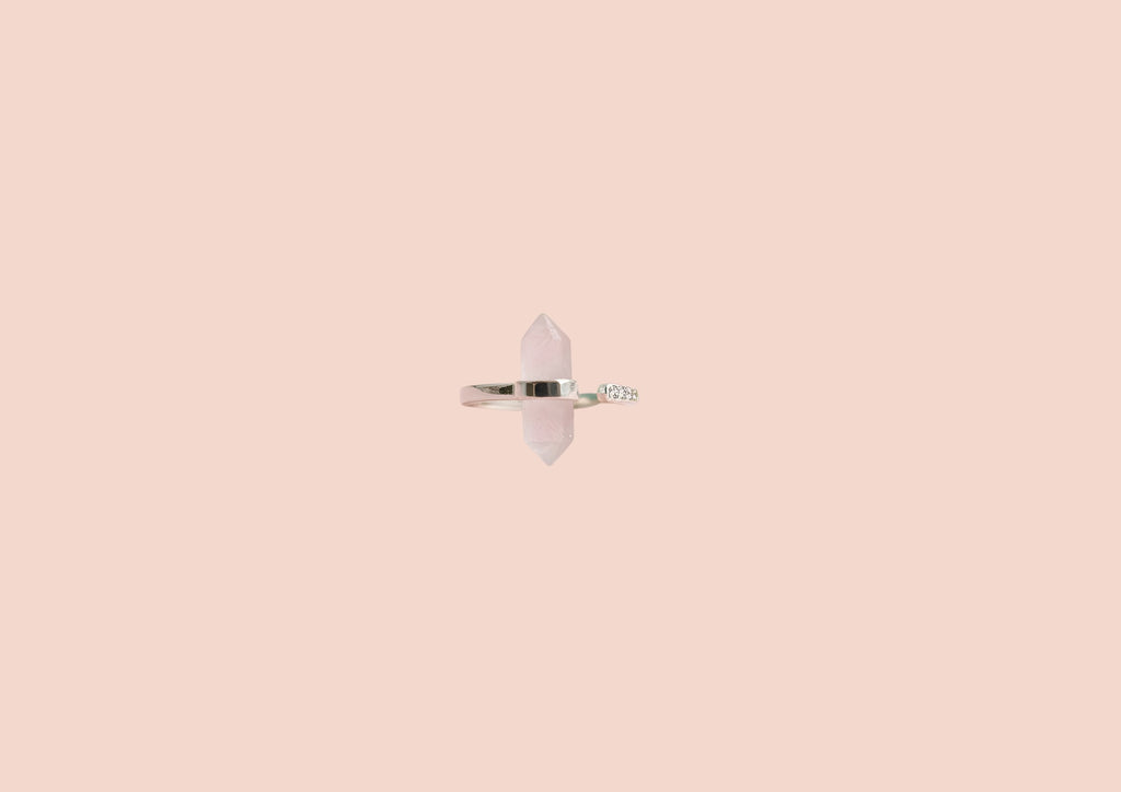 Bague Everest Argent Réglable Quartz Rose