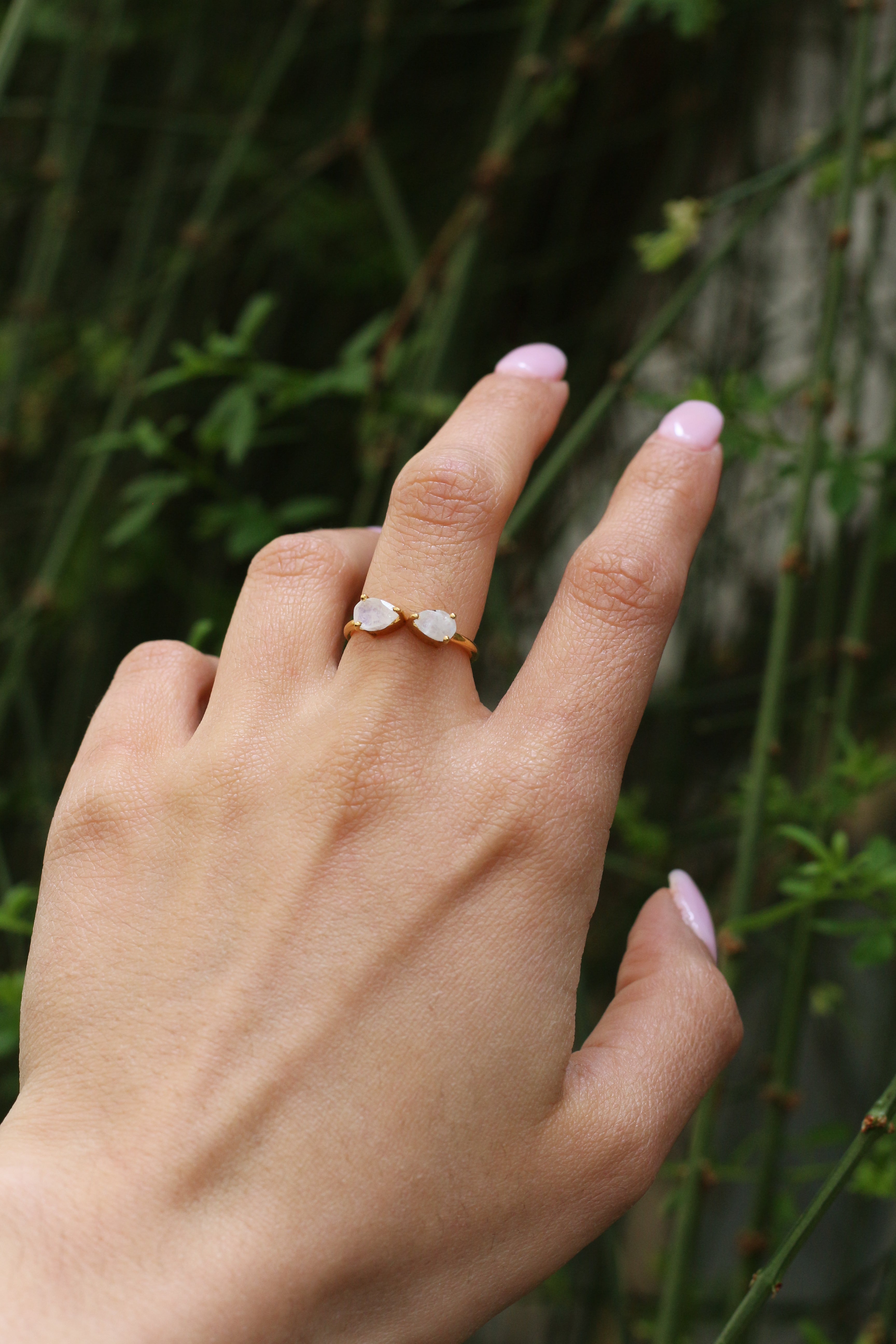 Bague Mia Réglable Pierre de Lune Argent Plaqué Or