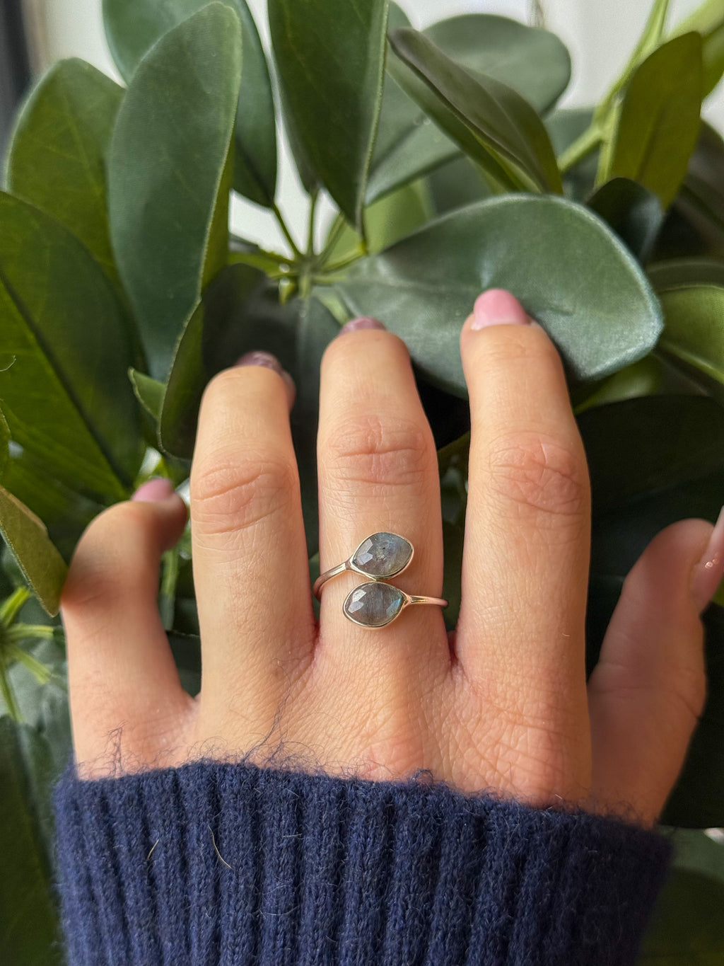 Bague Réglable Navette Argent Labradorite