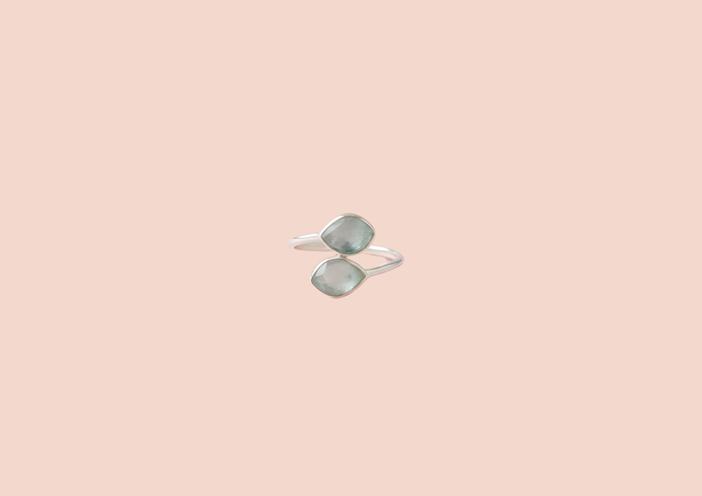 Bague Réglable Navette Argent Aigue Marine