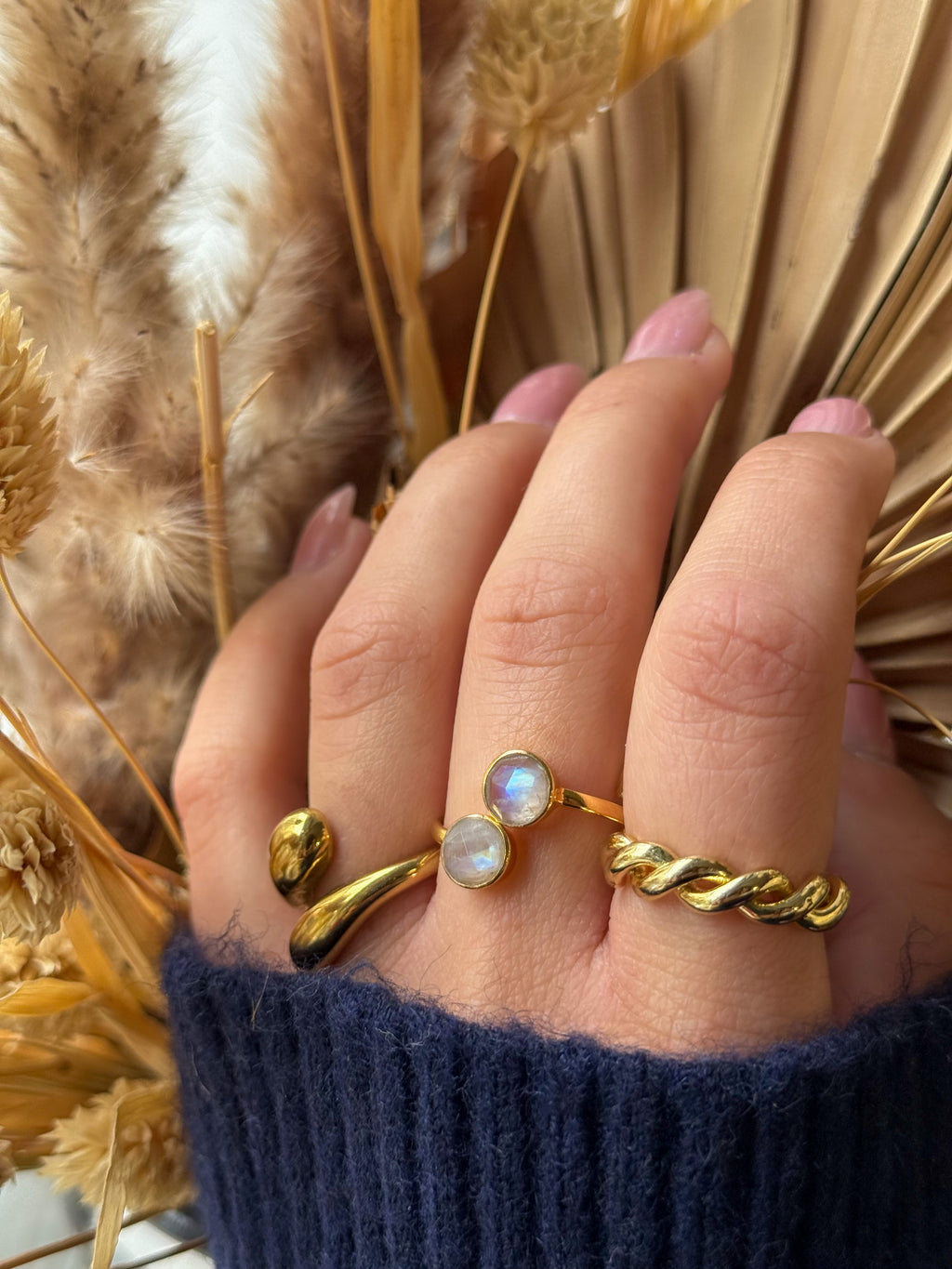 Bague Sydney Pierre de Lune Argent Plaqué Or