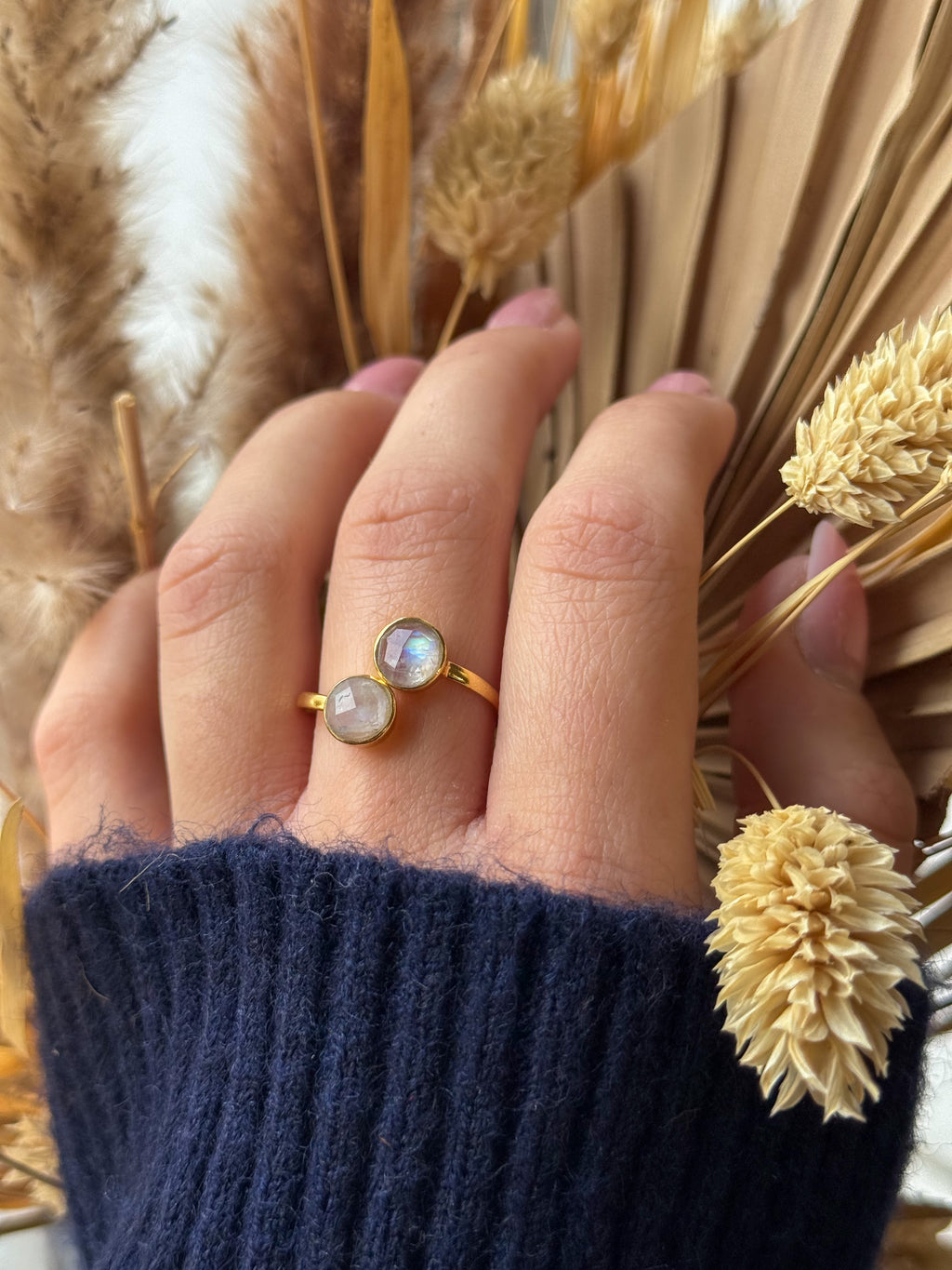 Bague Sydney Pierre de Lune Argent Plaqué Or