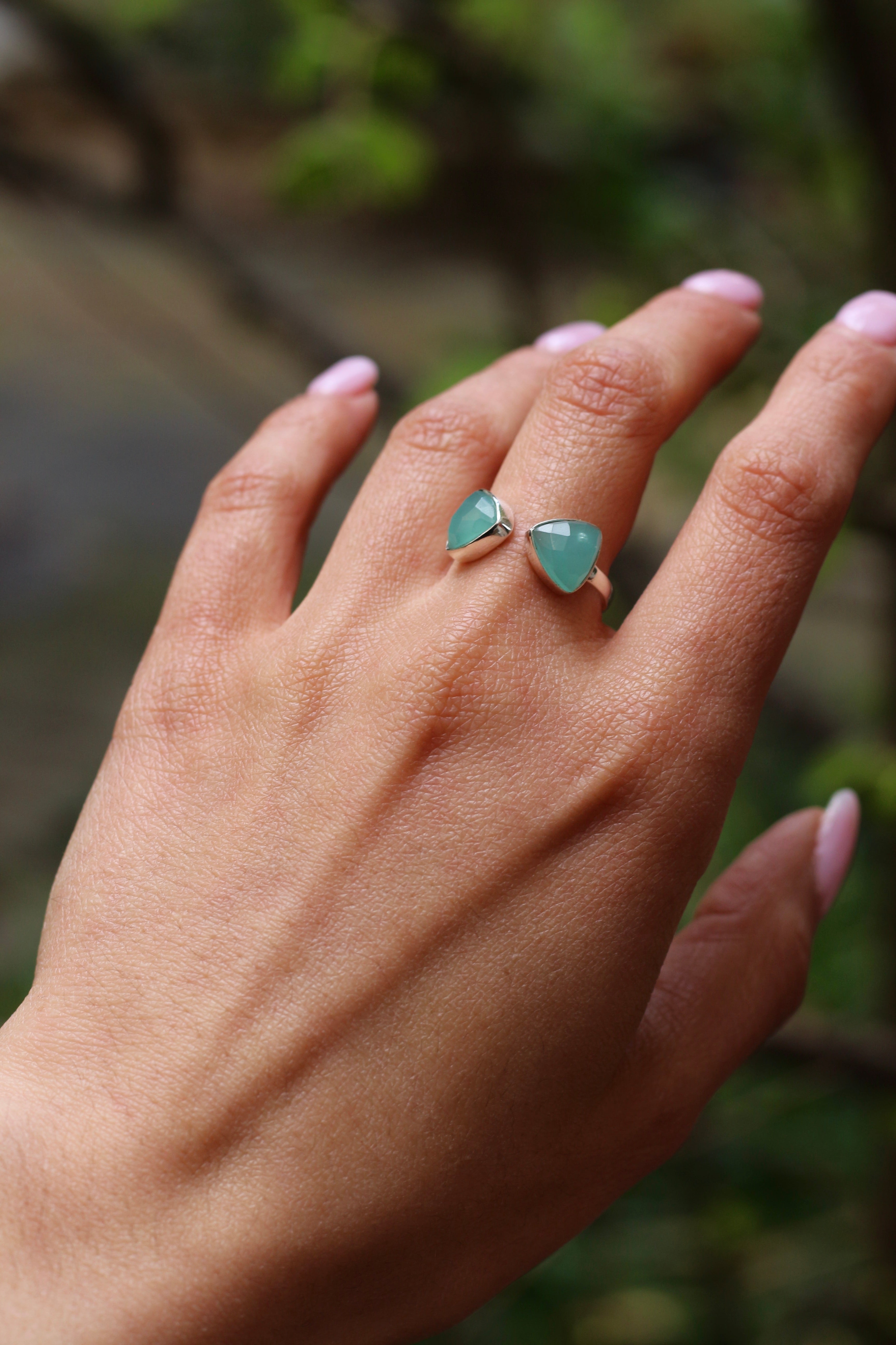 Bague Toi et Moi Argent Aqua Calcédoine