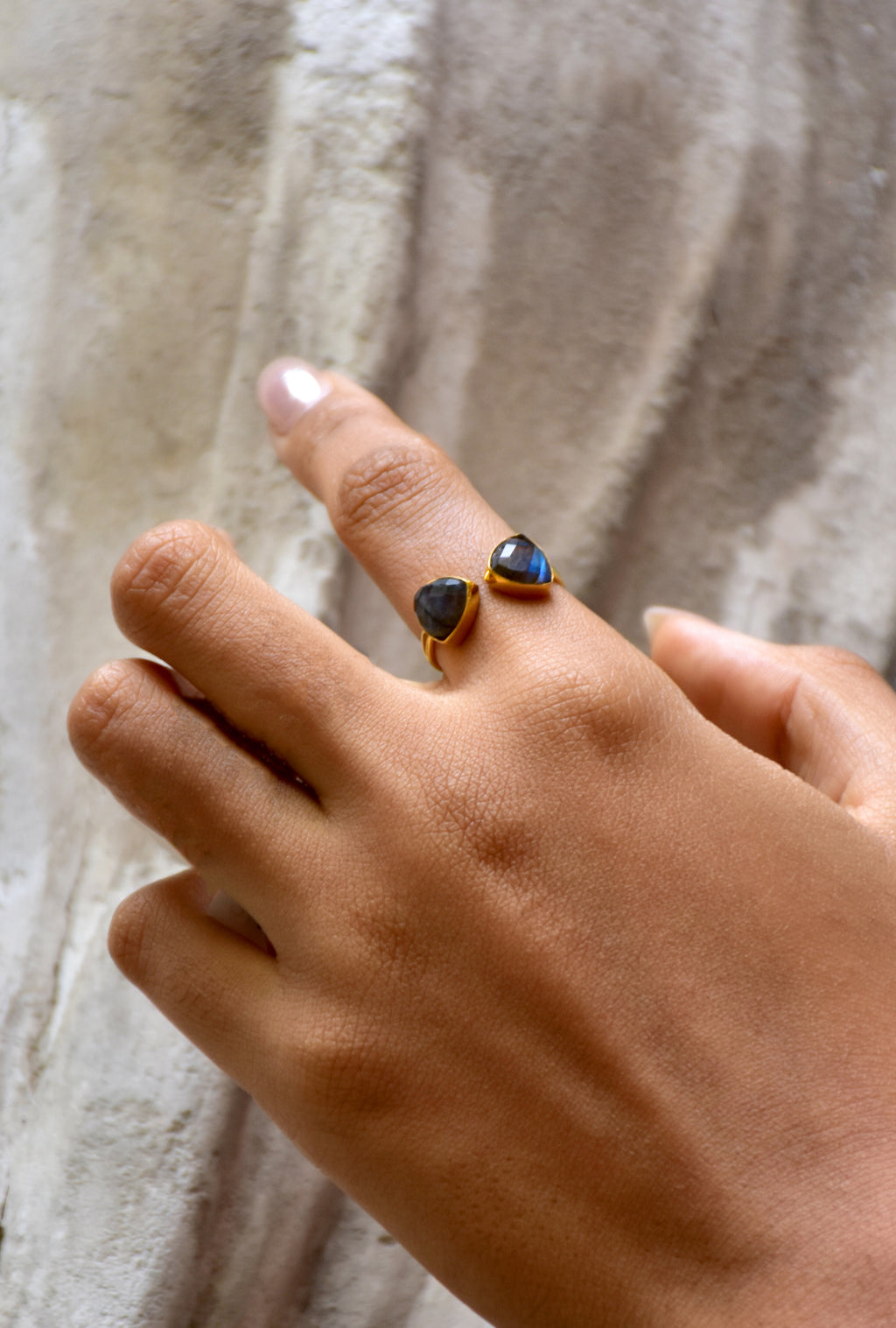 Bague Toi et Moi Labradorite Argent Plaqué Or