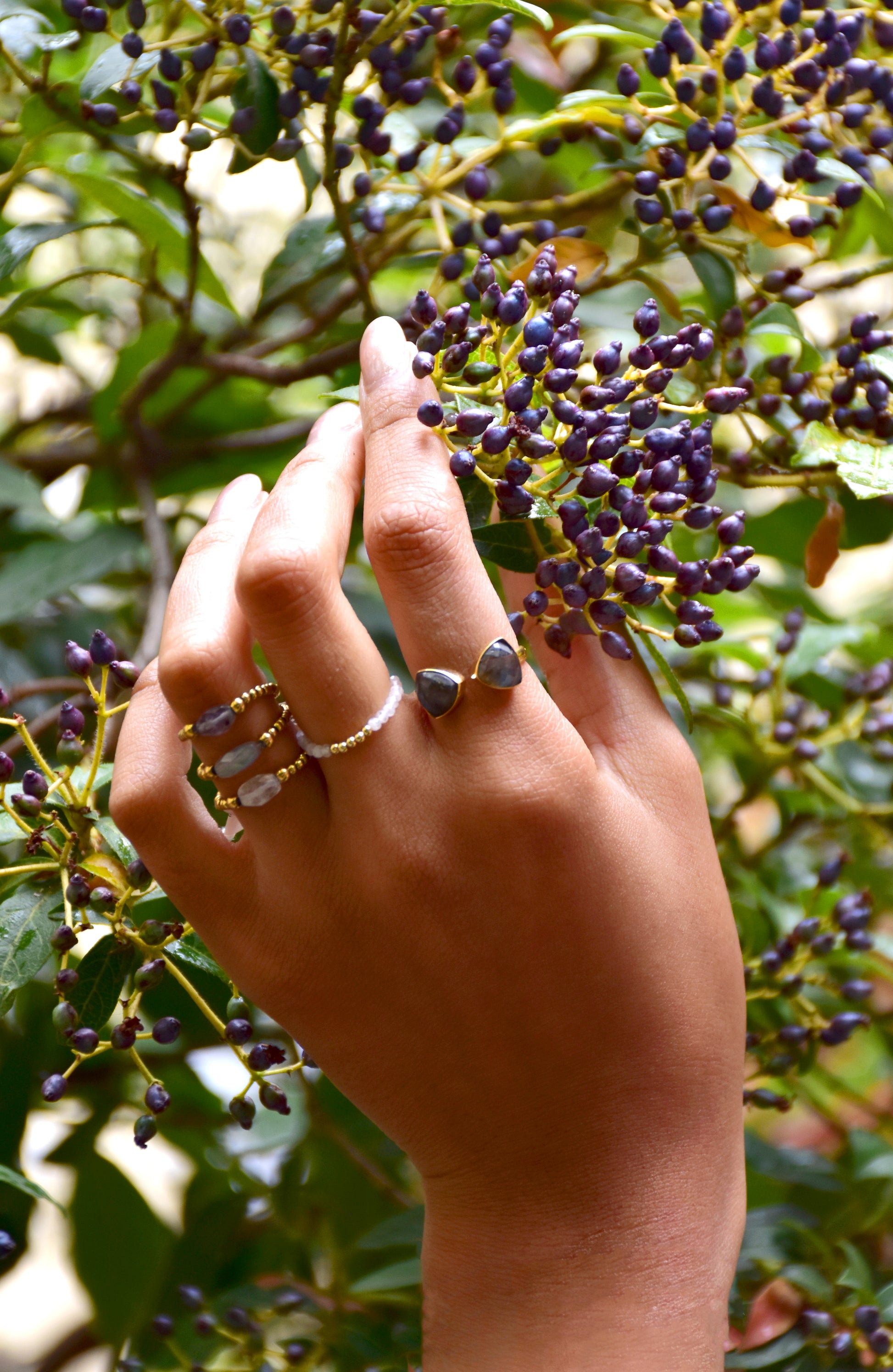 Bague Toi et Moi Labradorite Argent Plaqué Or