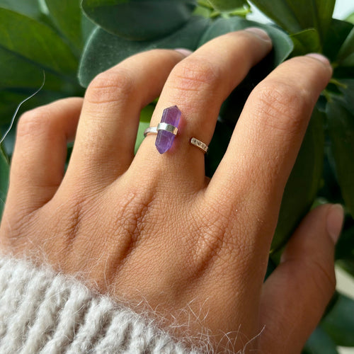 Bague Everest Argent Réglable Améthyste