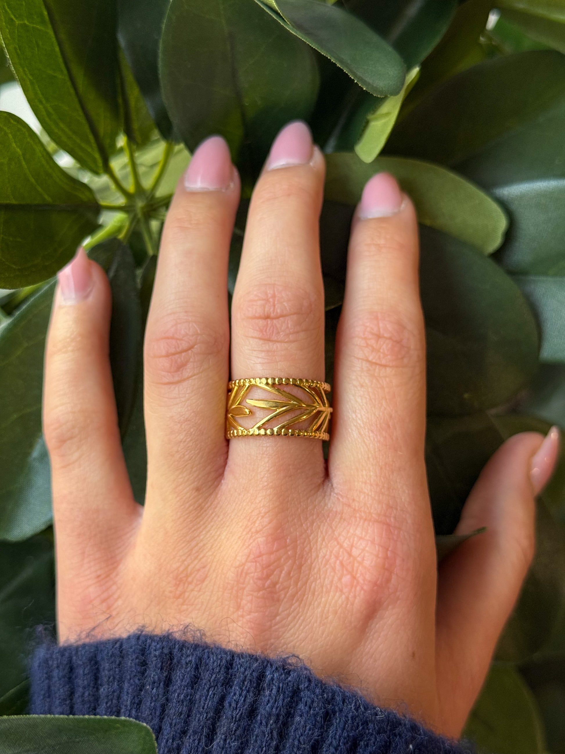 Bague feuille tropicale