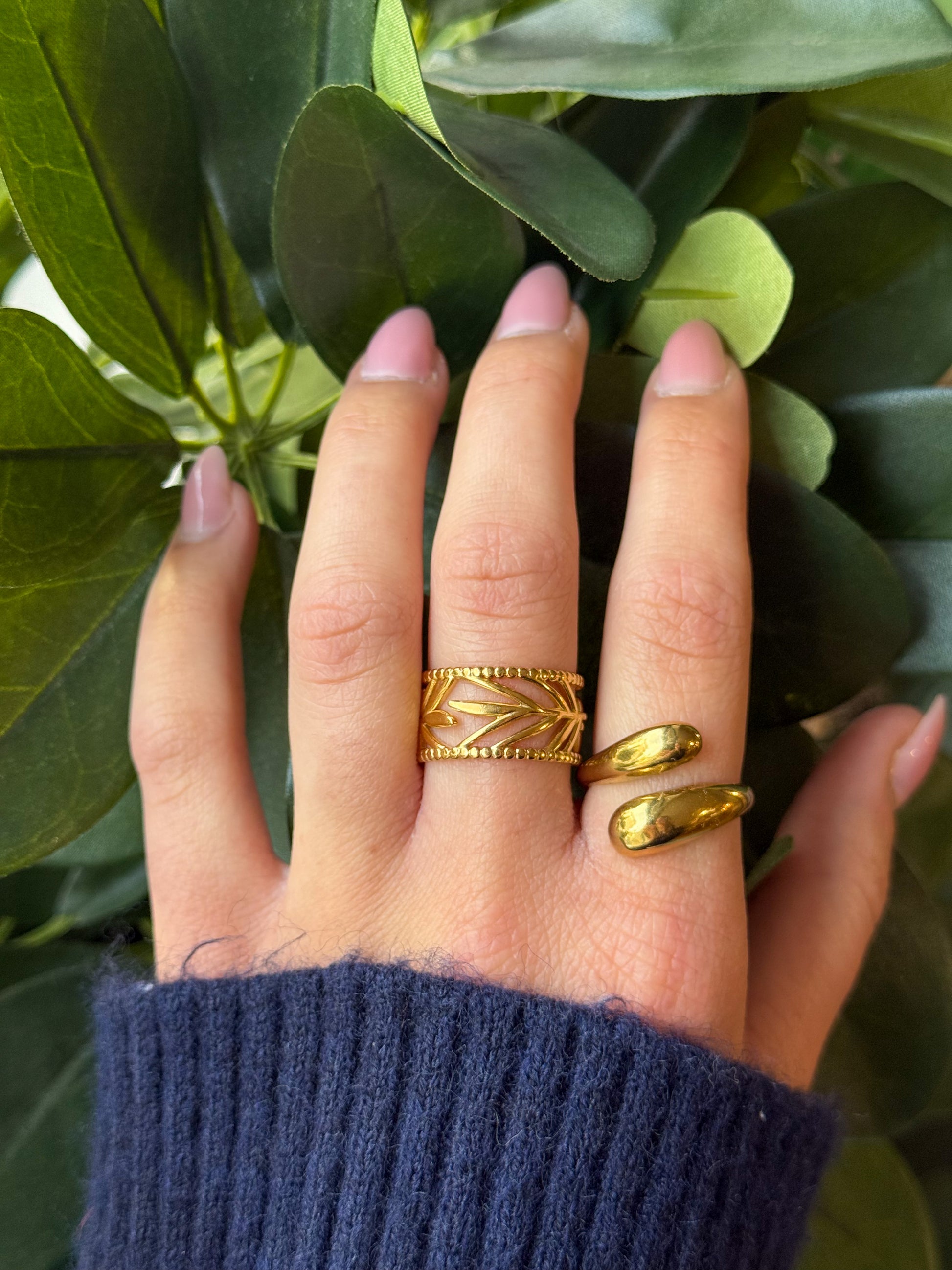 Bague feuille tropicale