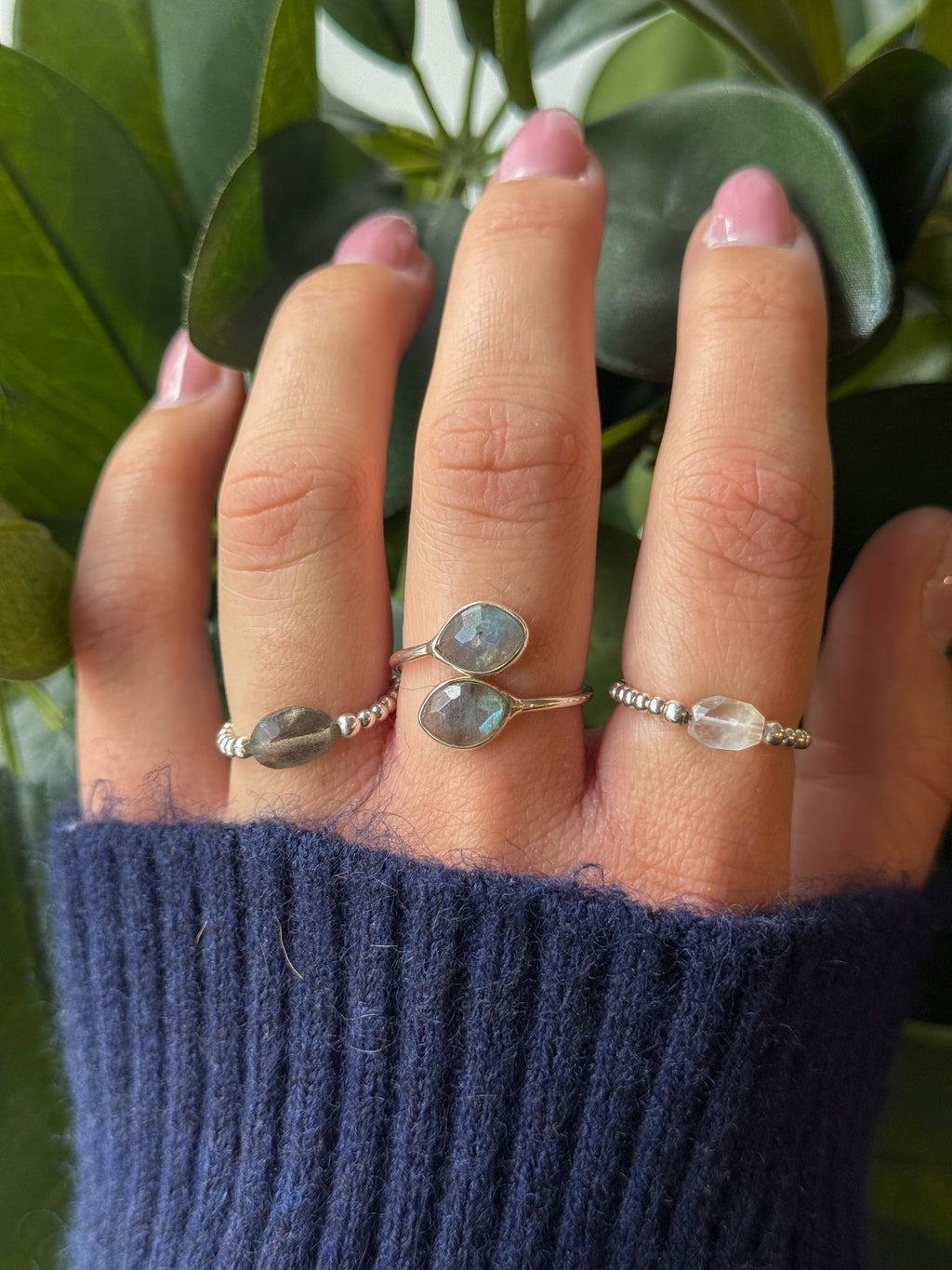 Bague Réglable Navette Argent Labradorite