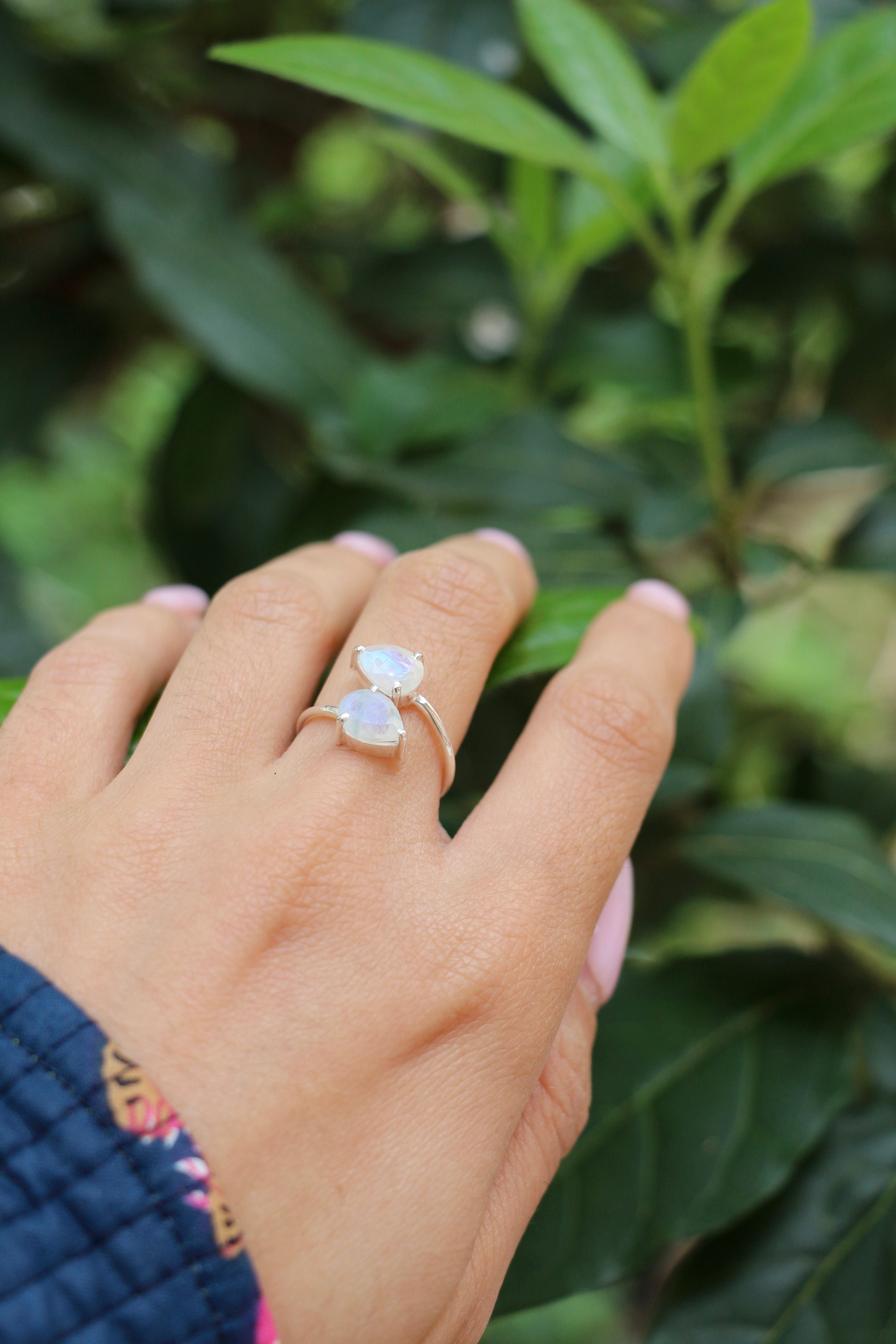 Bague Reglable Duo Pierre de Lune Argent
