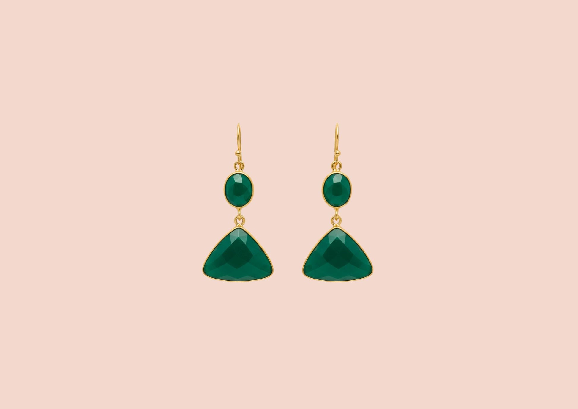 Emma Silver Plated Gold Green Onyx Earrings