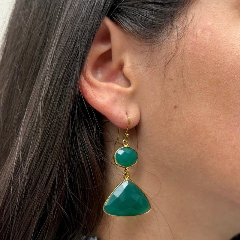 Boucles Emma Argent Plaqué Or Onyx Vert