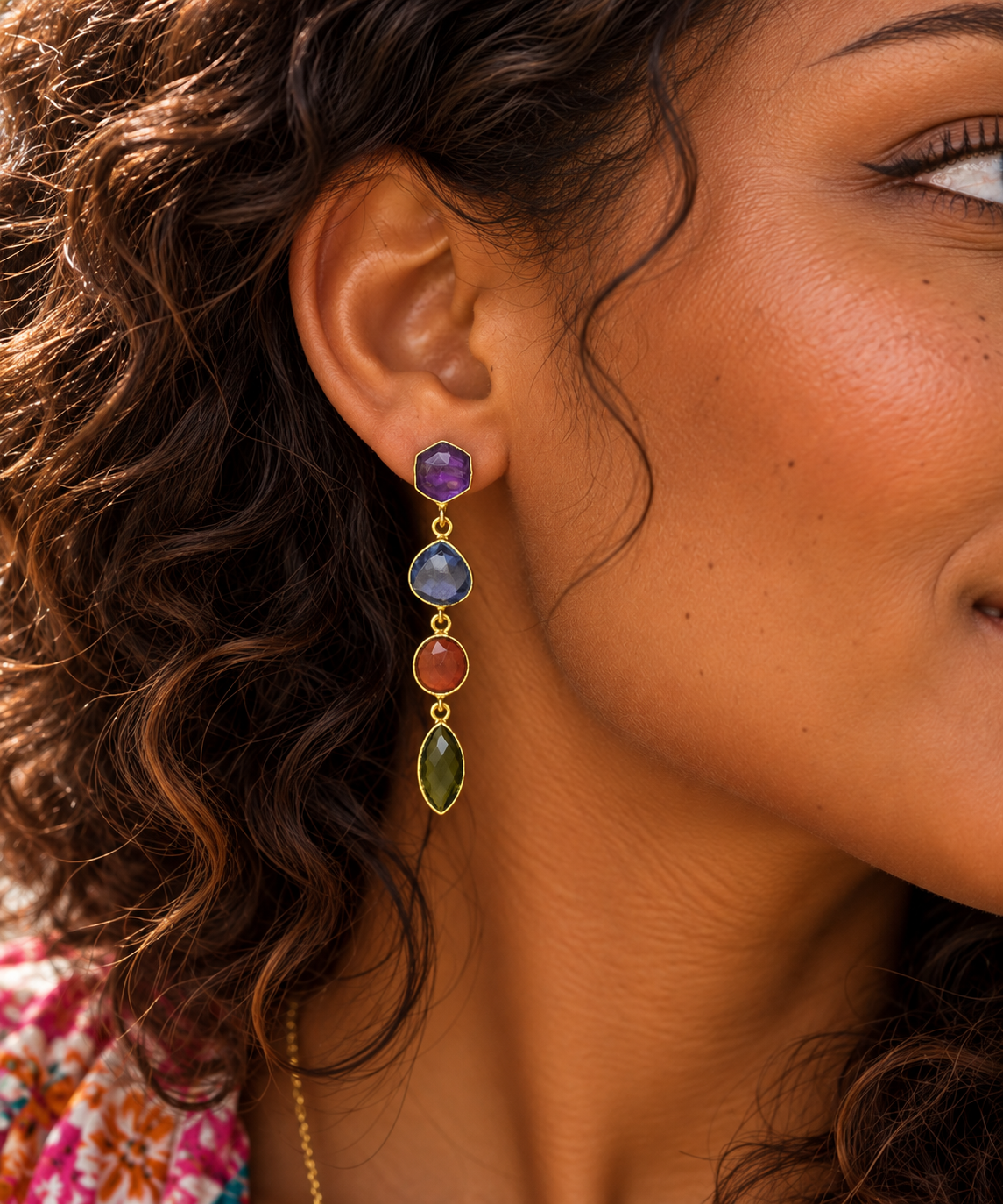 Boucles d'oreilles Brook plaquée d'or - tanzanite et tourmaline verte