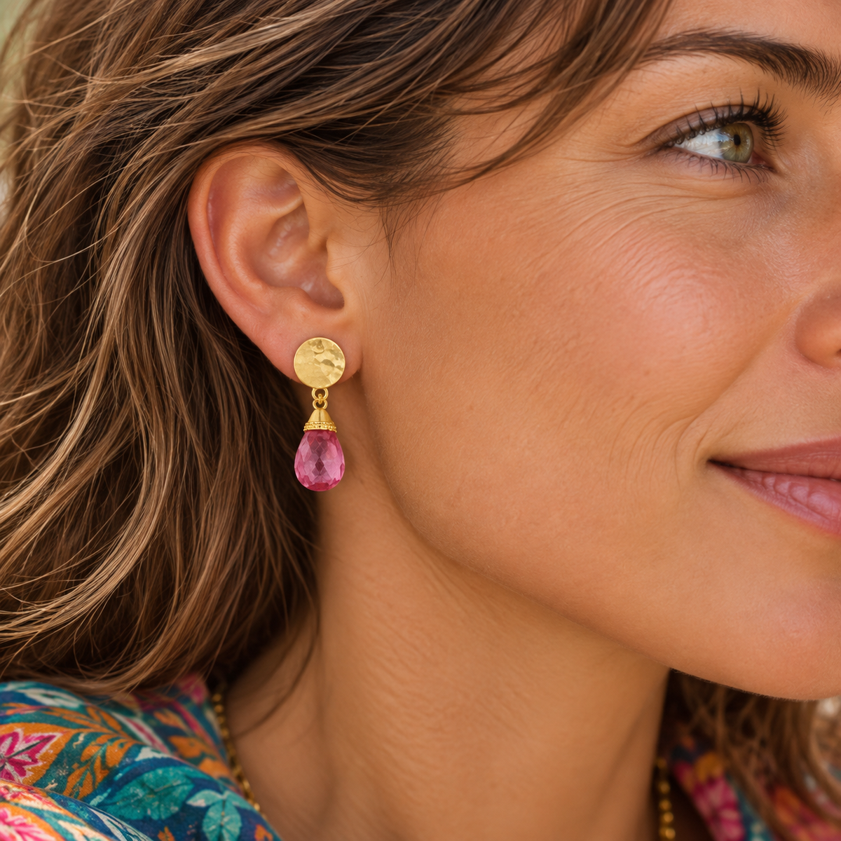 Boucles d'oreilles Abigail plaquées or - Tourmaline rose