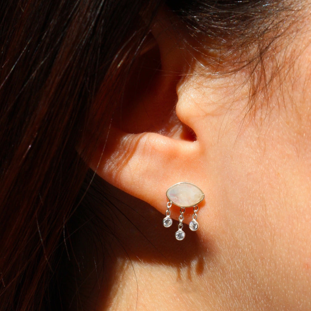 Boucles Clous Argent Evil Eye Pierre de Lune