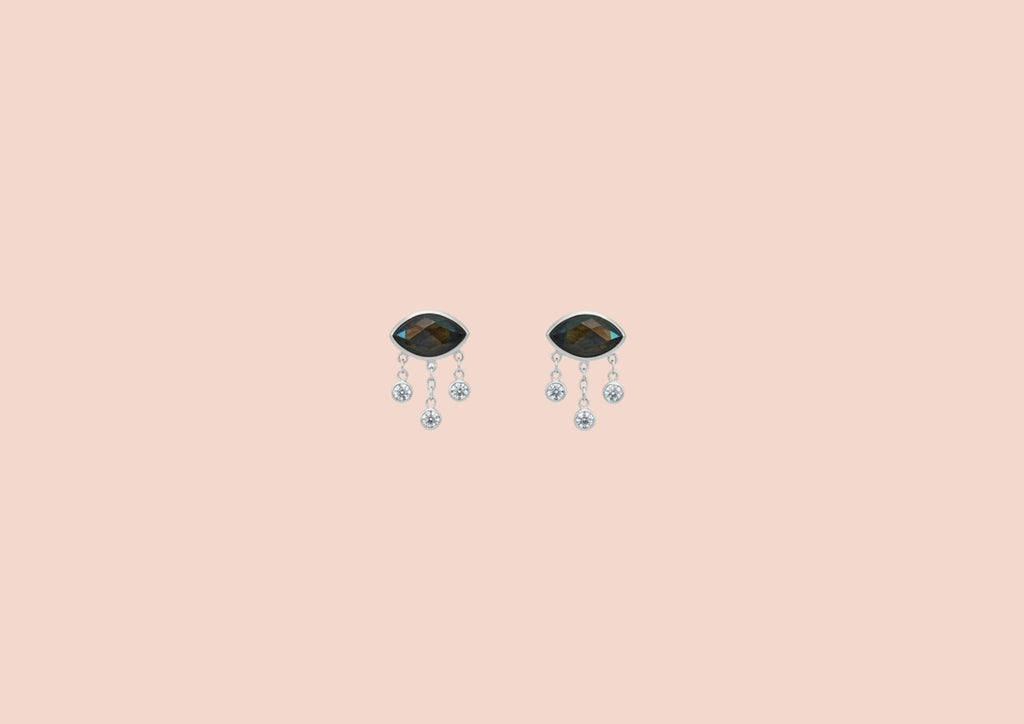 Boucles Clous Argent Evil Eyes Labradorite