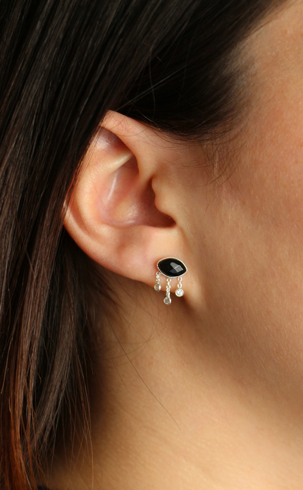 Boucles Clous Argent Evil Eyes Spinelle noire